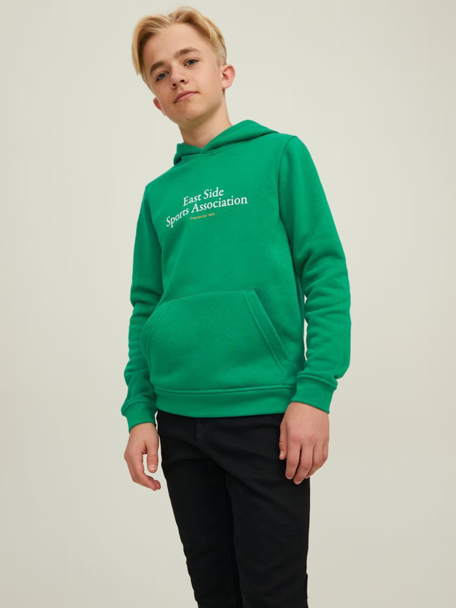 Jack & Jones Junior Bluză de molton 'BRINK CITY' verde iarbă / alb - Pled.ro