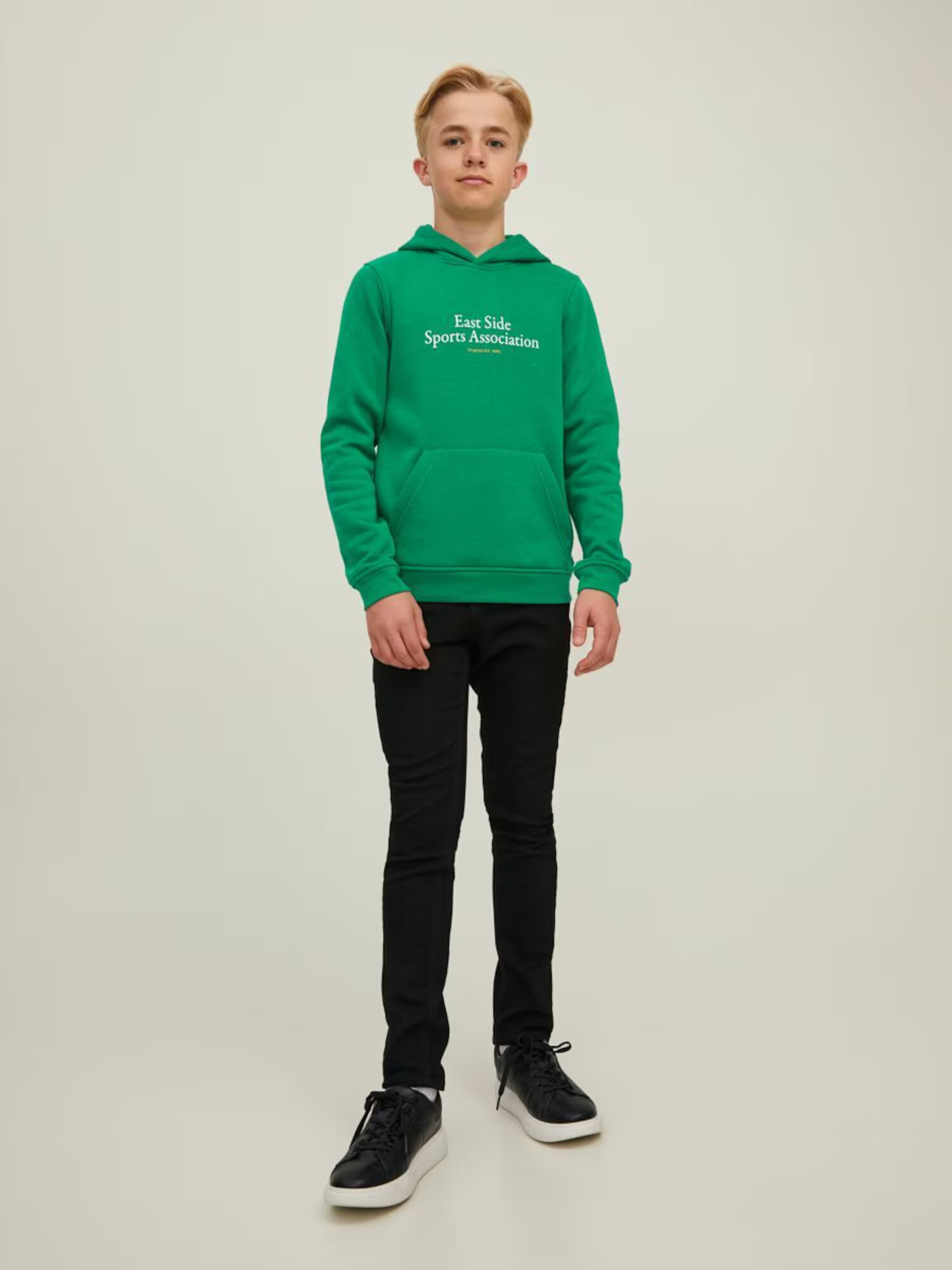 Jack & Jones Junior Bluză de molton 'BRINK CITY' verde iarbă / alb - Pled.ro