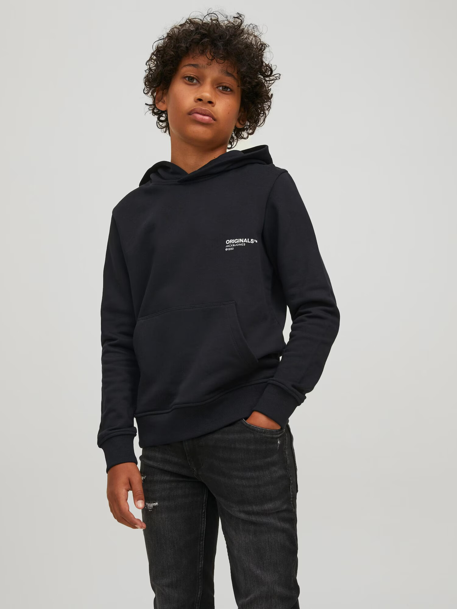 Jack & Jones Junior Bluză de molton 'Clean' negru / alb - Pled.ro