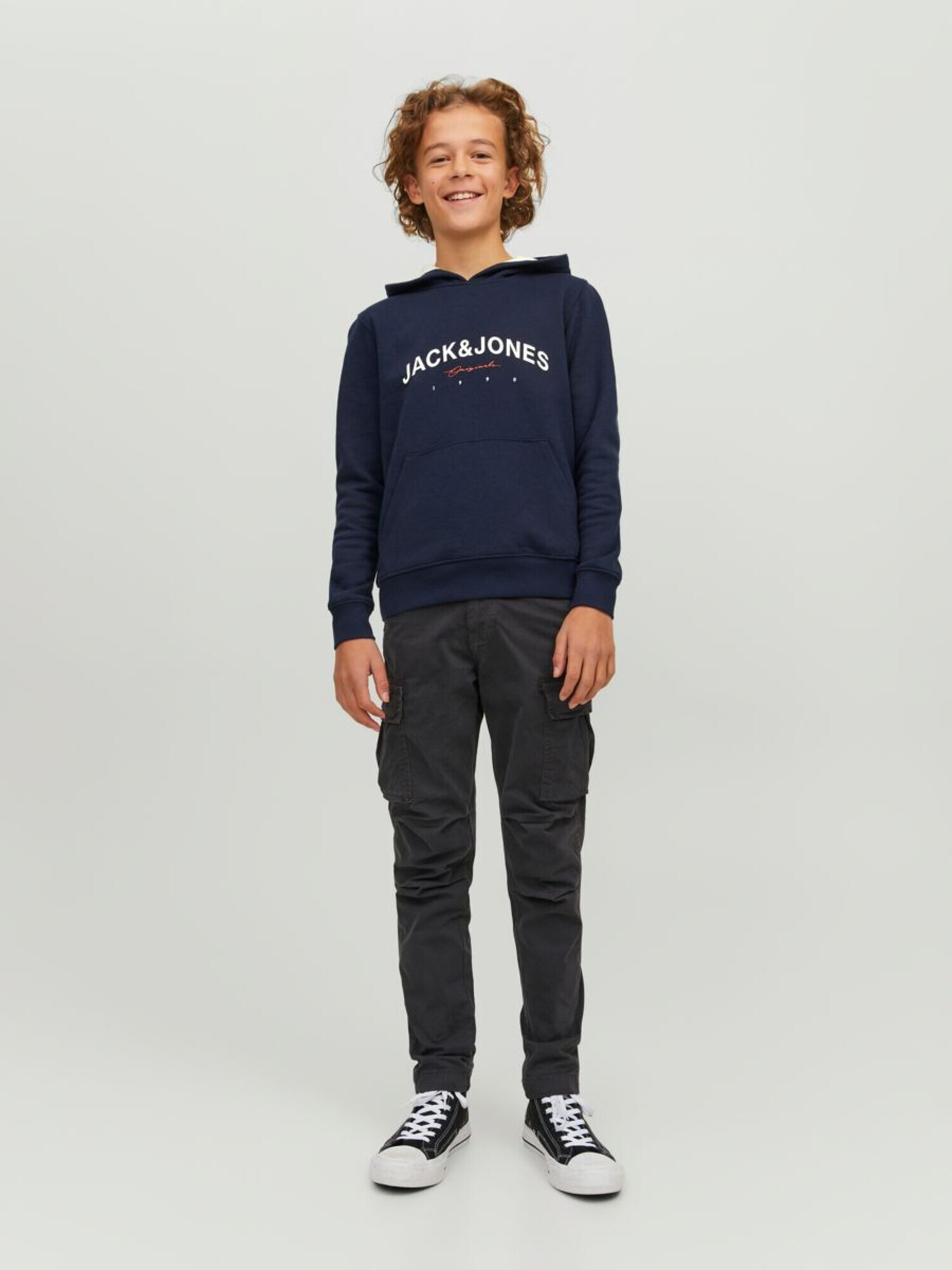 Jack & Jones Junior Bluză de molton 'Friday' albastru închis / roșu carmin / alb - Pled.ro