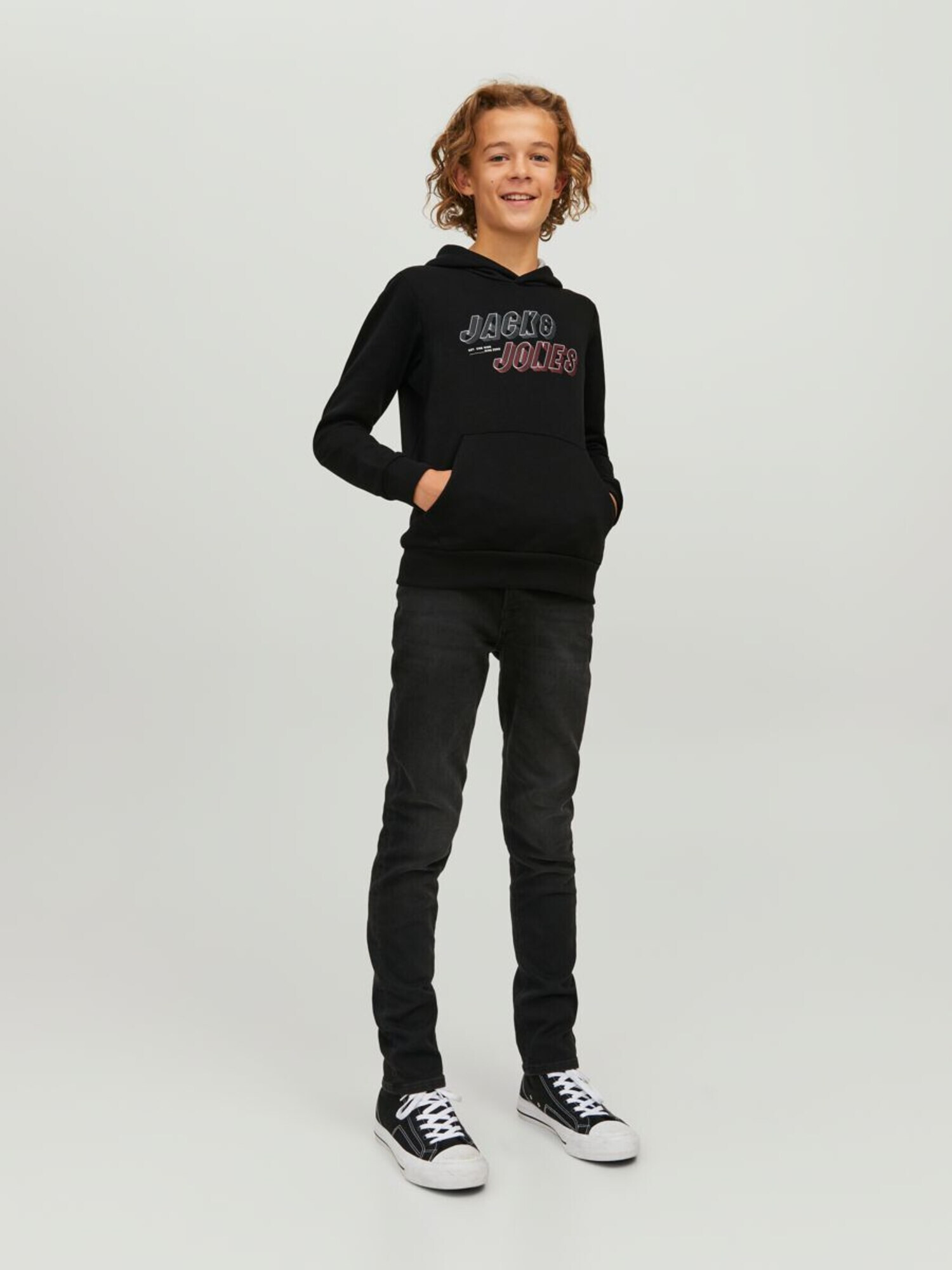 Jack & Jones Junior Bluză de molton 'Friday' gri / roz / negru / alb - Pled.ro