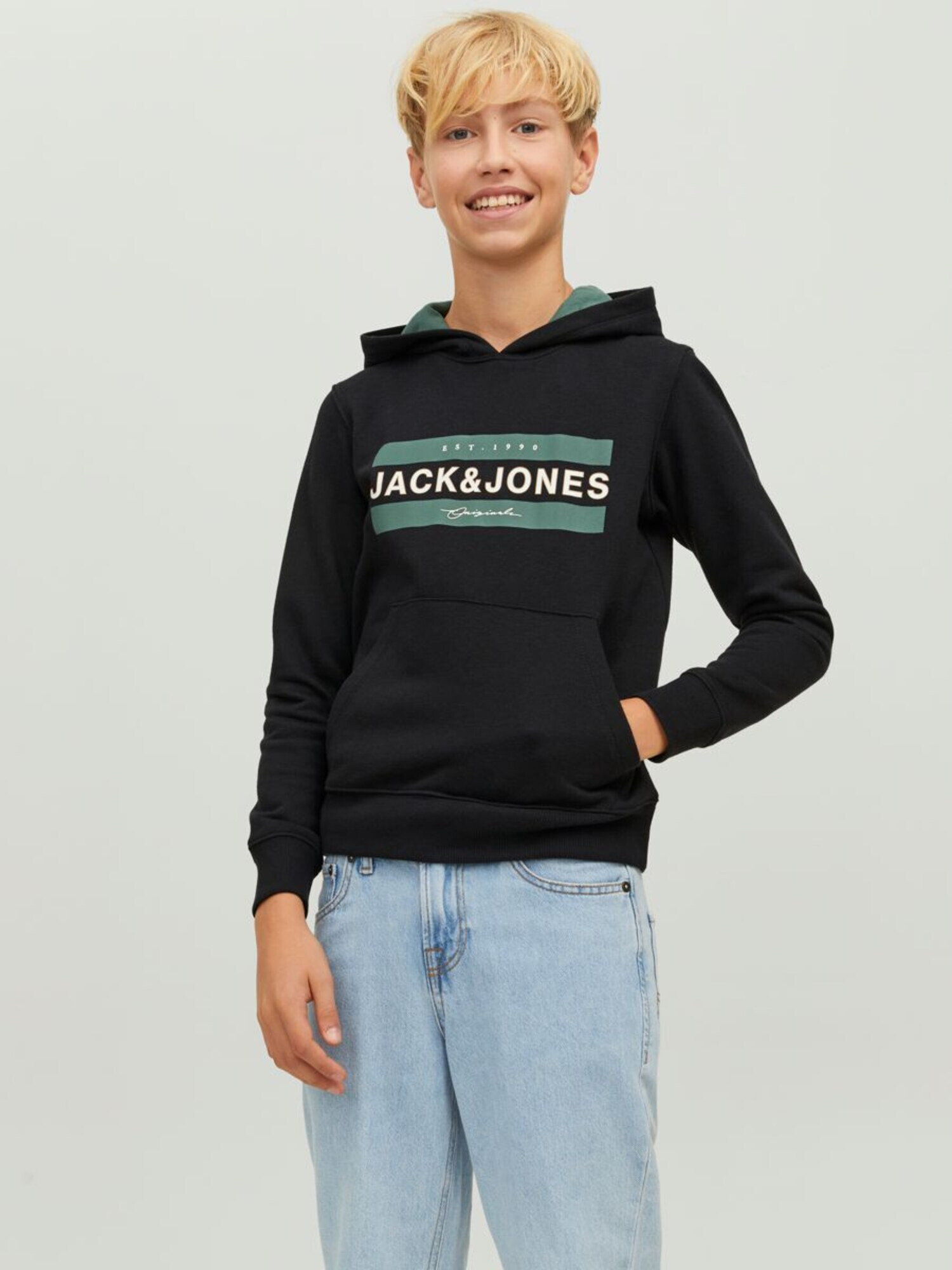 Jack & Jones Junior Bluză de molton 'Friday' verde închis / negru / alb - Pled.ro