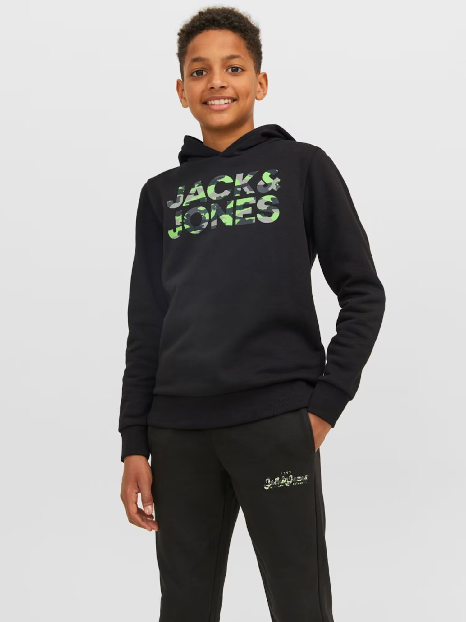 Jack & Jones Junior Bluză de molton 'Miles' gri / verde neon / negru - Pled.ro