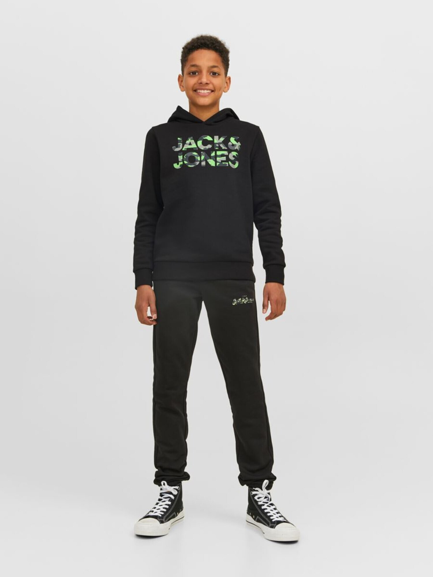 Jack & Jones Junior Bluză de molton 'Miles' gri / verde neon / negru - Pled.ro