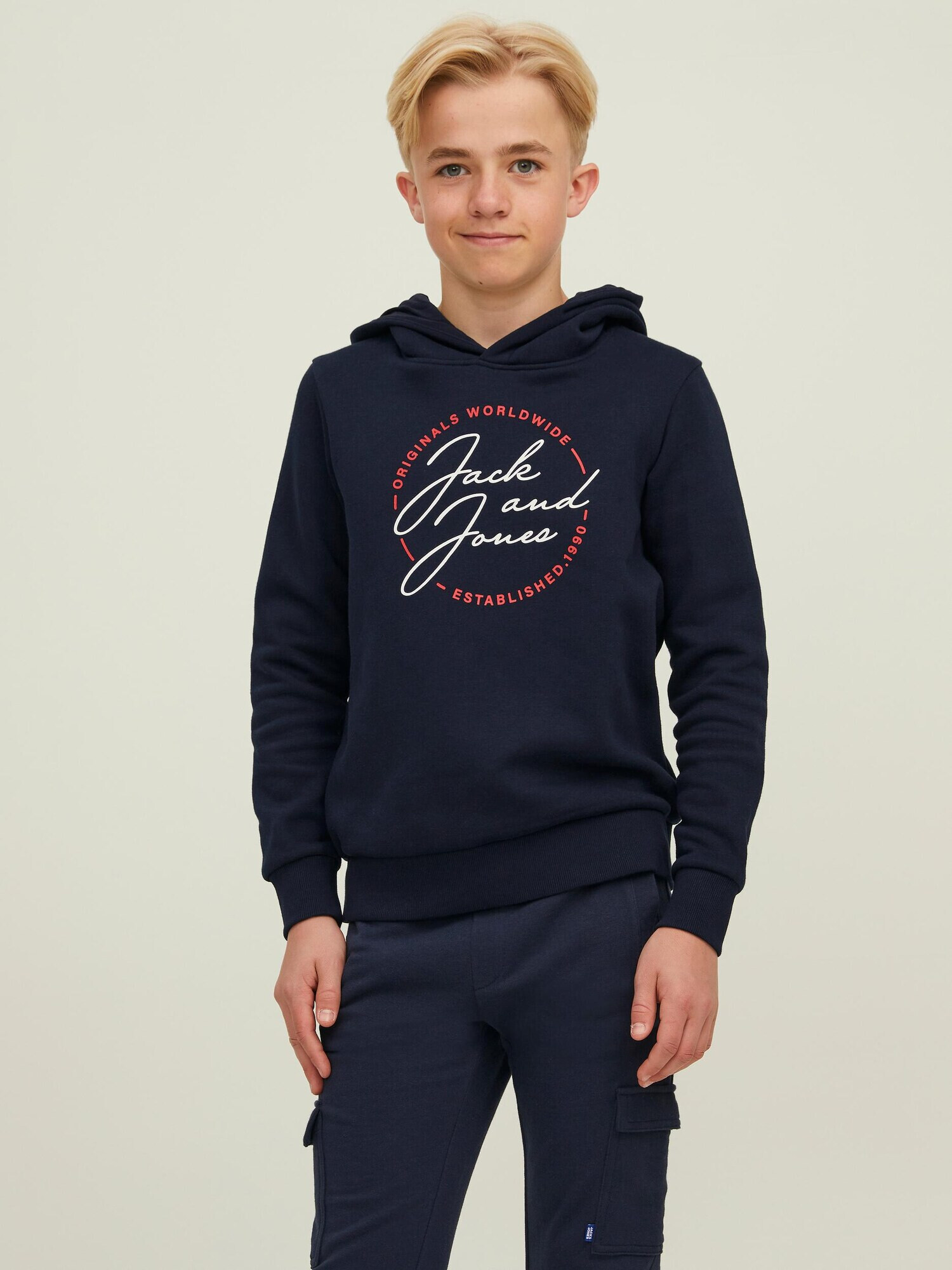 Jack & Jones Junior Bluză de molton 'Jerrys' bleumarin / roșu / alb - Pled.ro