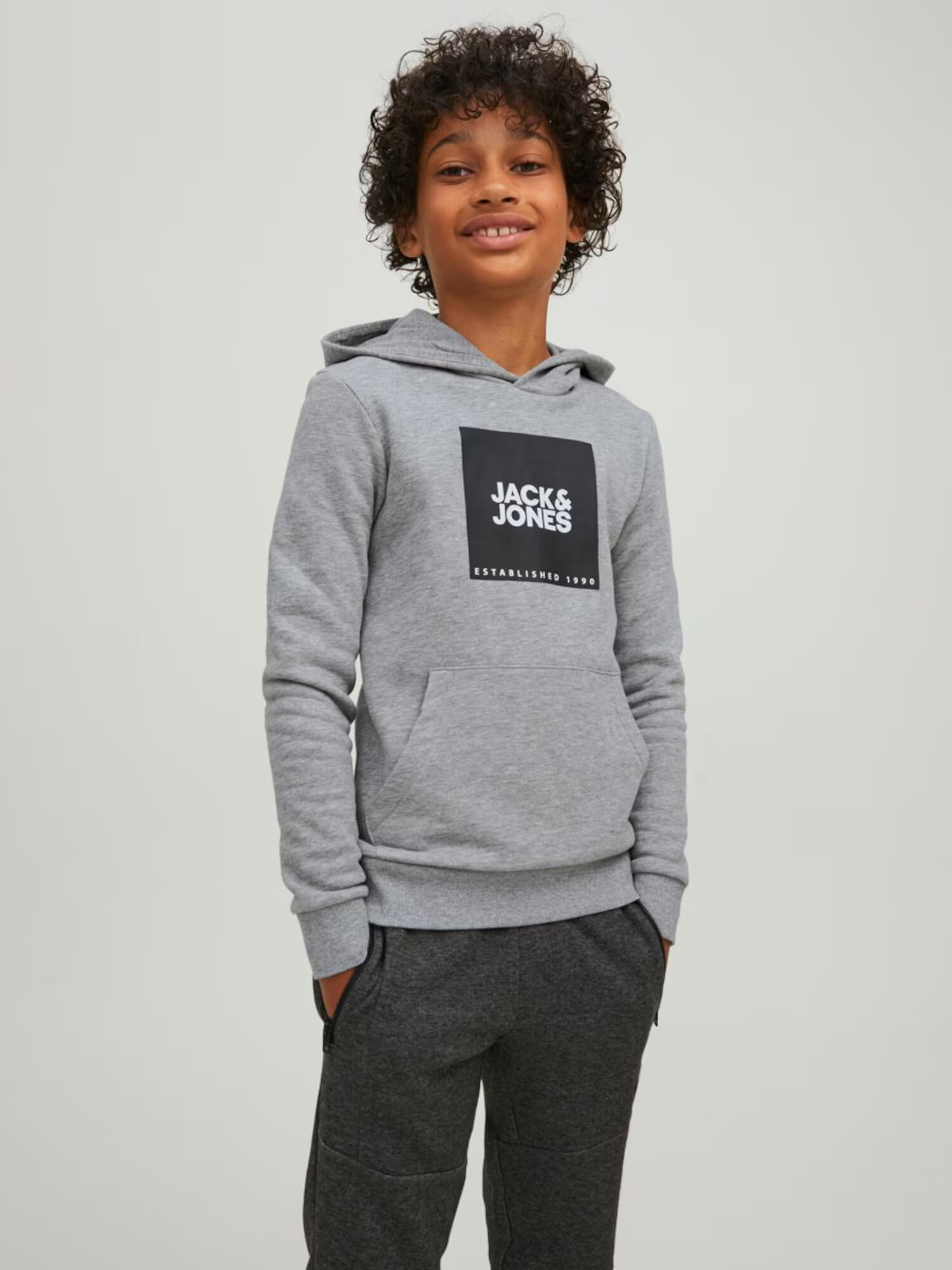 Jack & Jones Junior Bluză de molton 'Lock' gri / negru / alb - Pled.ro