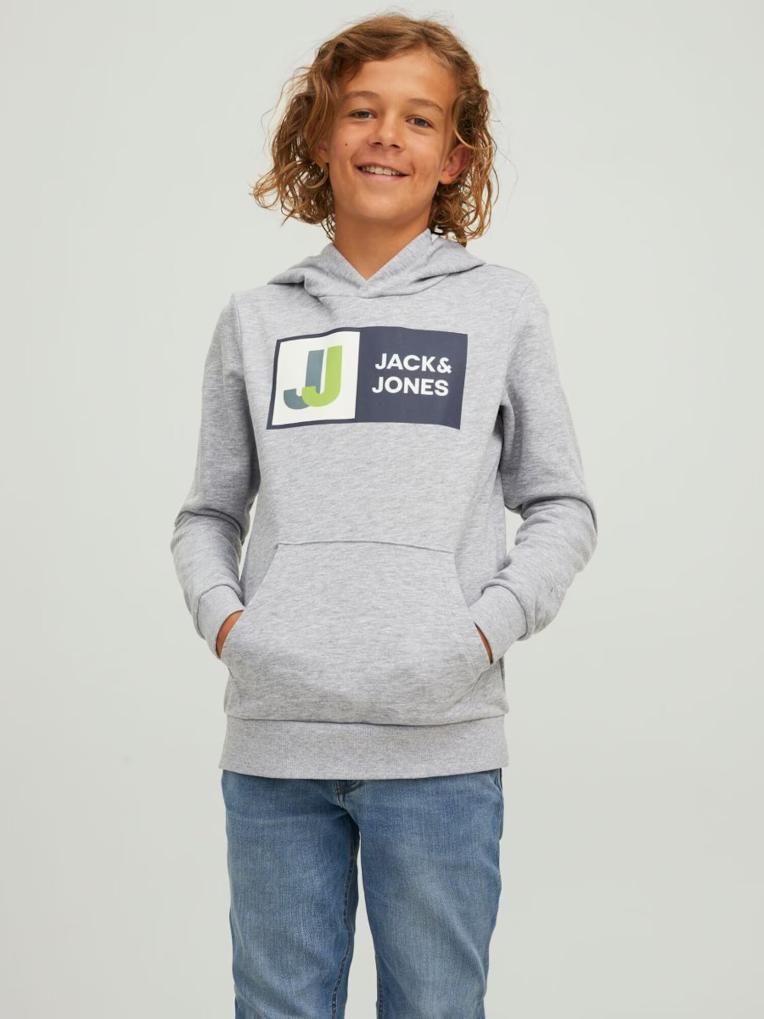 Jack & Jones Junior Bluză de molton 'Logan' bleumarin / gri amestecat / verde măr / alb - Pled.ro