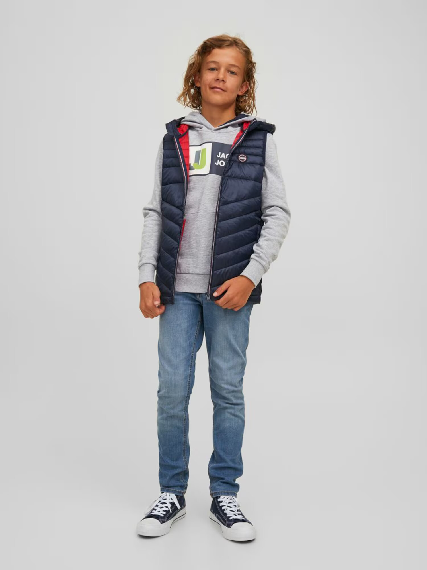 Jack & Jones Junior Bluză de molton 'Logan' bleumarin / gri amestecat / verde măr / alb - Pled.ro