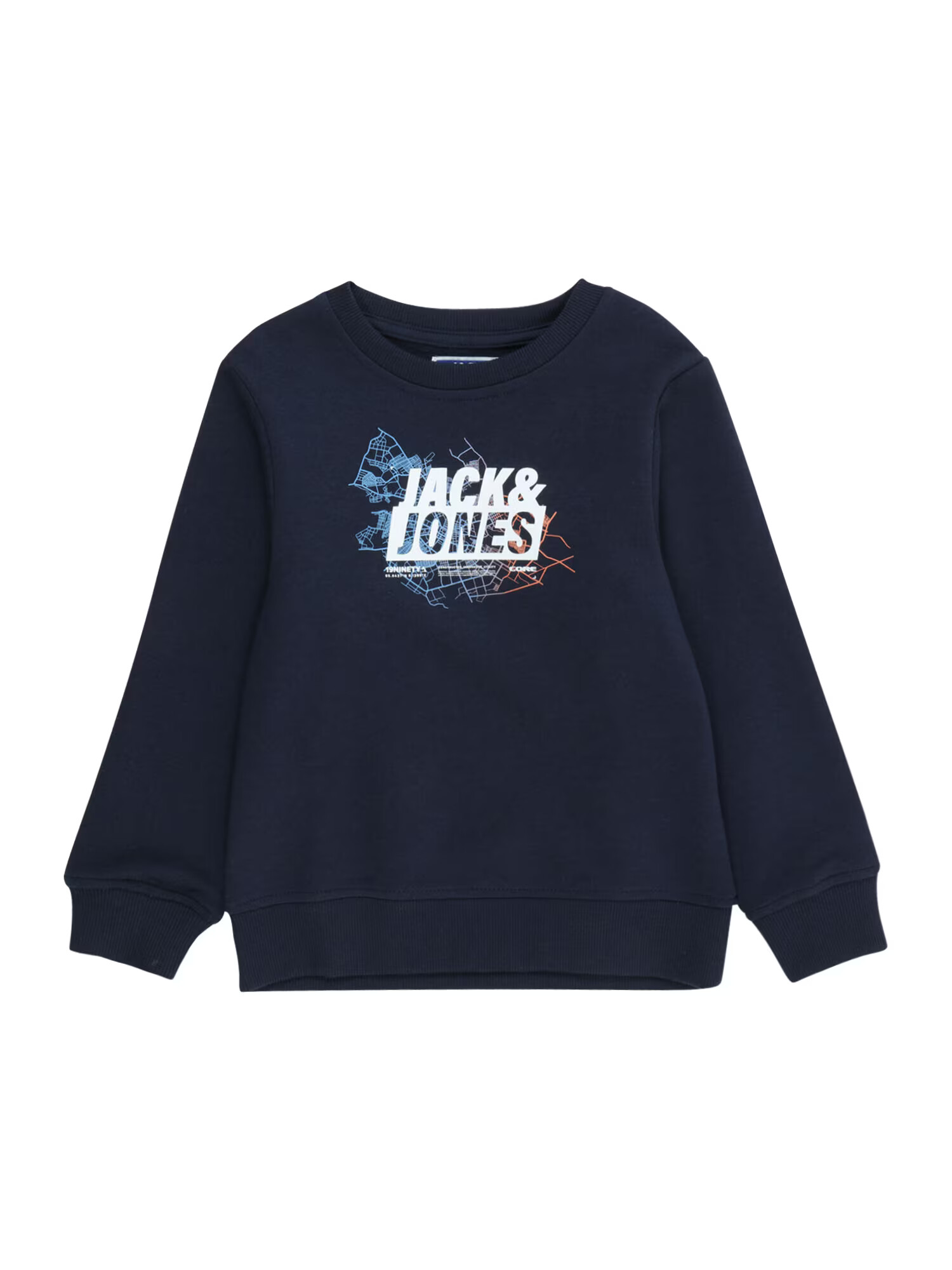 Jack & Jones Junior Bluză de molton 'MAP' bleumarin / albastru deschis / portocaliu / alb - Pled.ro