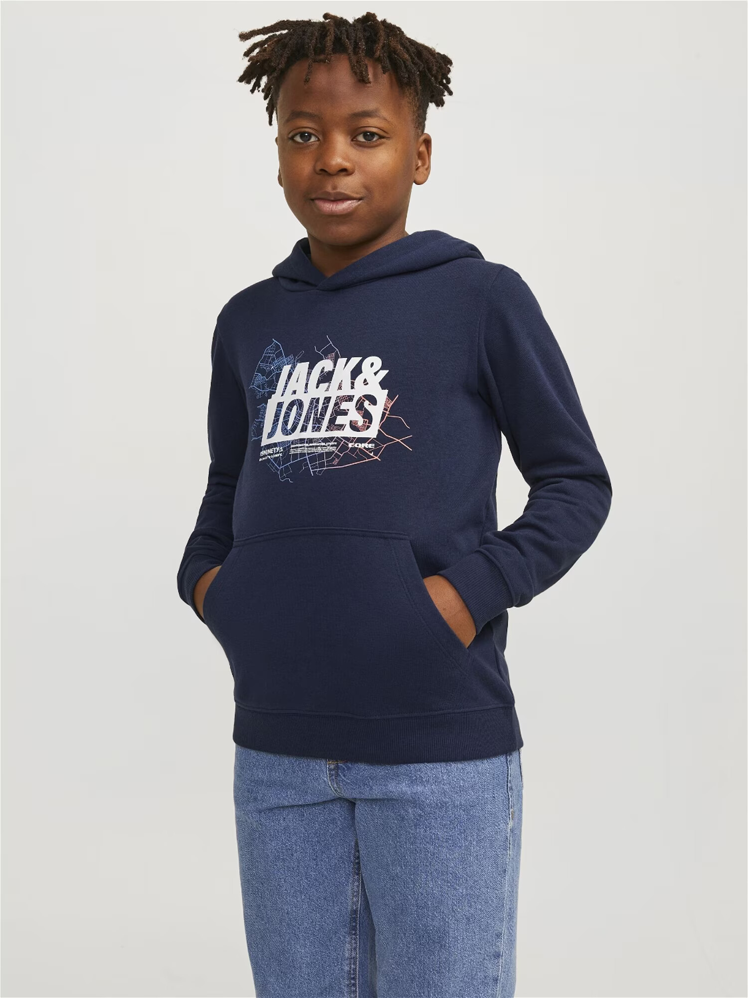 Jack & Jones Junior Bluză de molton 'Map' bleumarin / albastru deschis / portocaliu / alb - Pled.ro