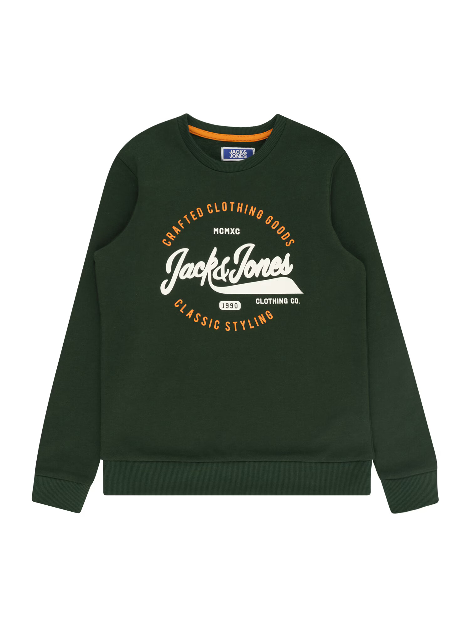 Jack & Jones Junior Bluză de molton 'Mikk' verde închis / portocaliu / alb - Pled.ro