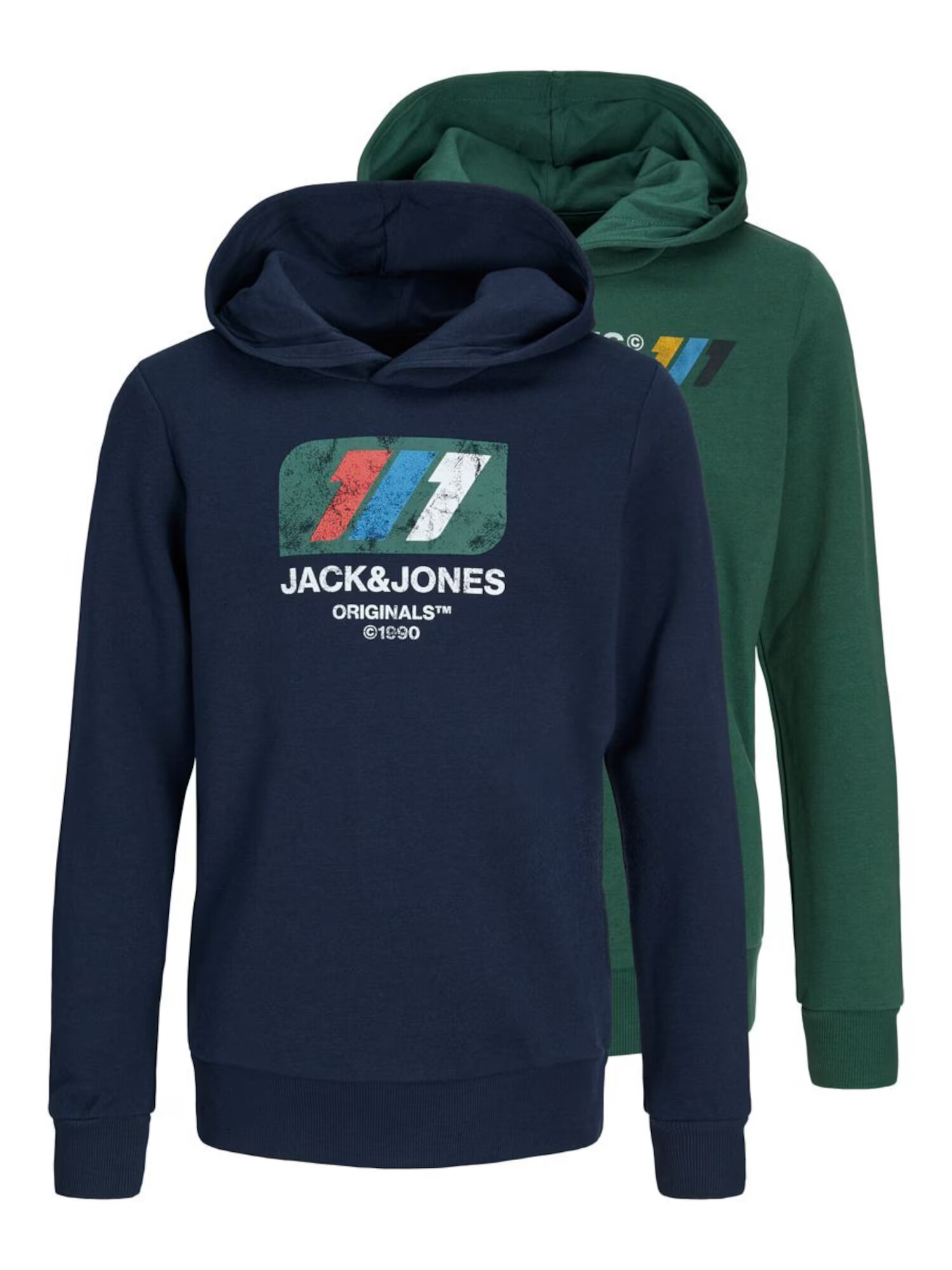 Jack & Jones Junior Bluză de molton 'Nate' albastru / bleumarin / verde închis / alb - Pled.ro