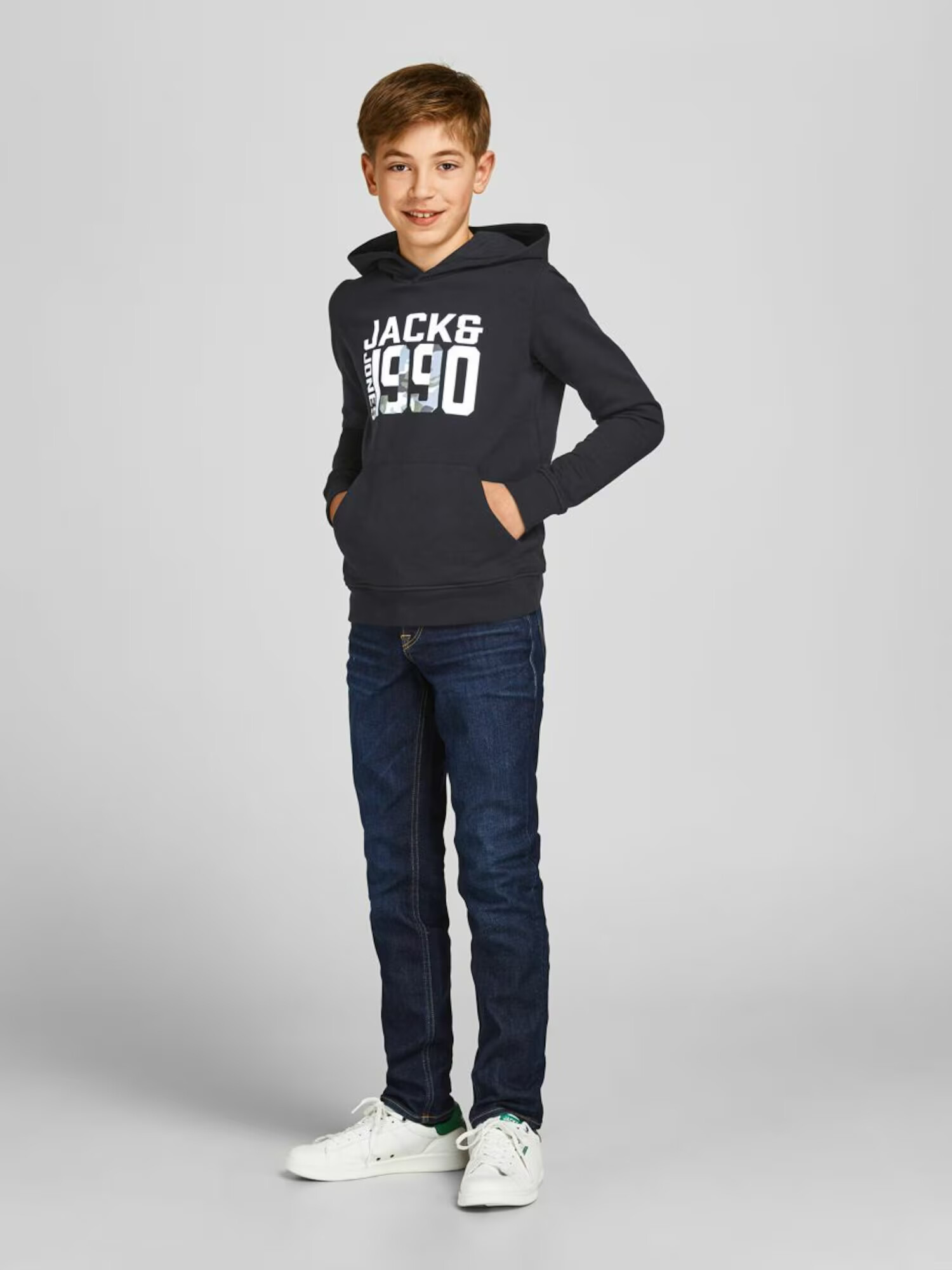 Jack & Jones Junior Bluză de molton negru / alb - Pled.ro