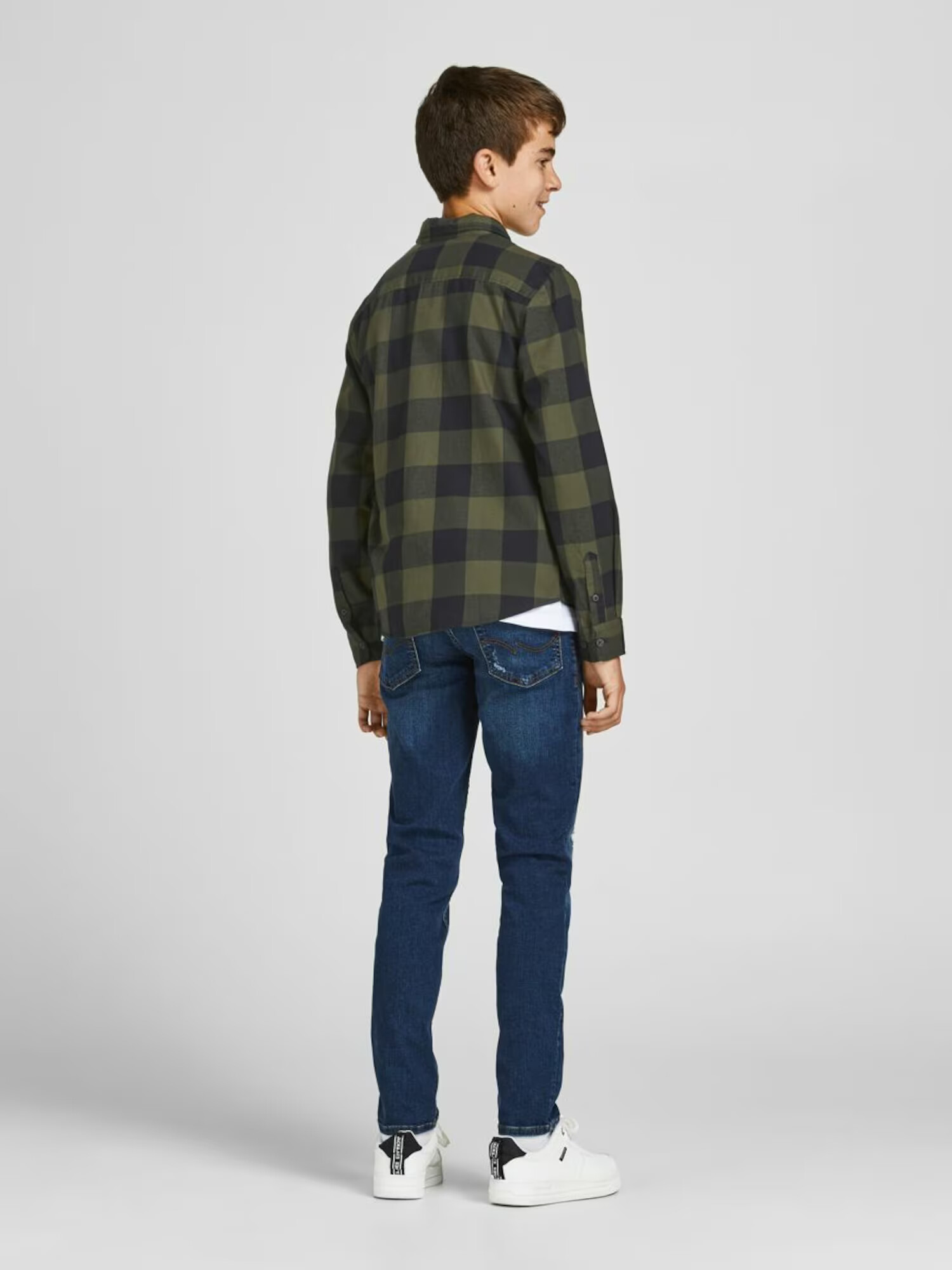 Jack & Jones Junior Cămașă 'Gingham' kaki / negru - Pled.ro