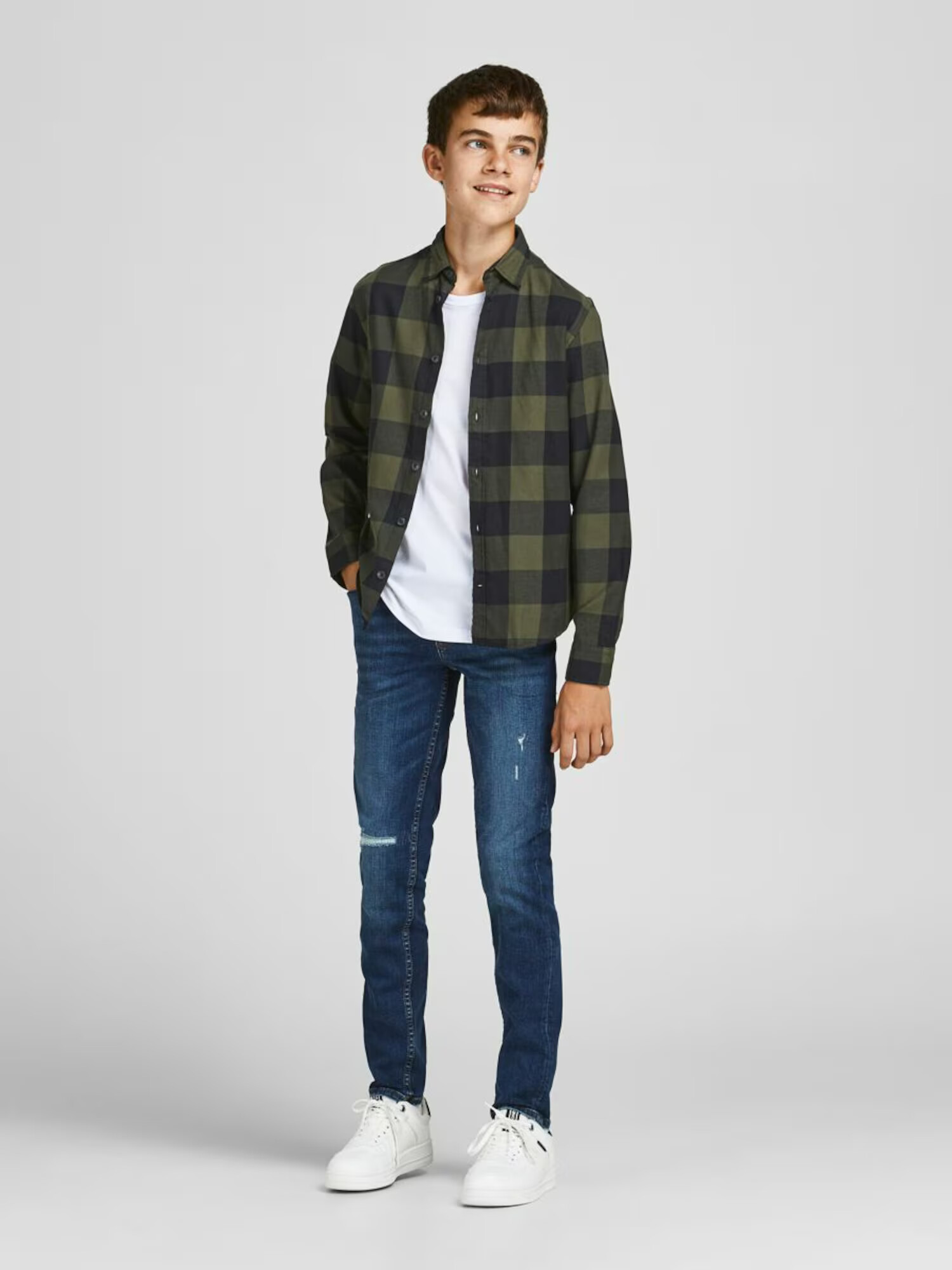 Jack & Jones Junior Cămașă 'Gingham' kaki / negru - Pled.ro