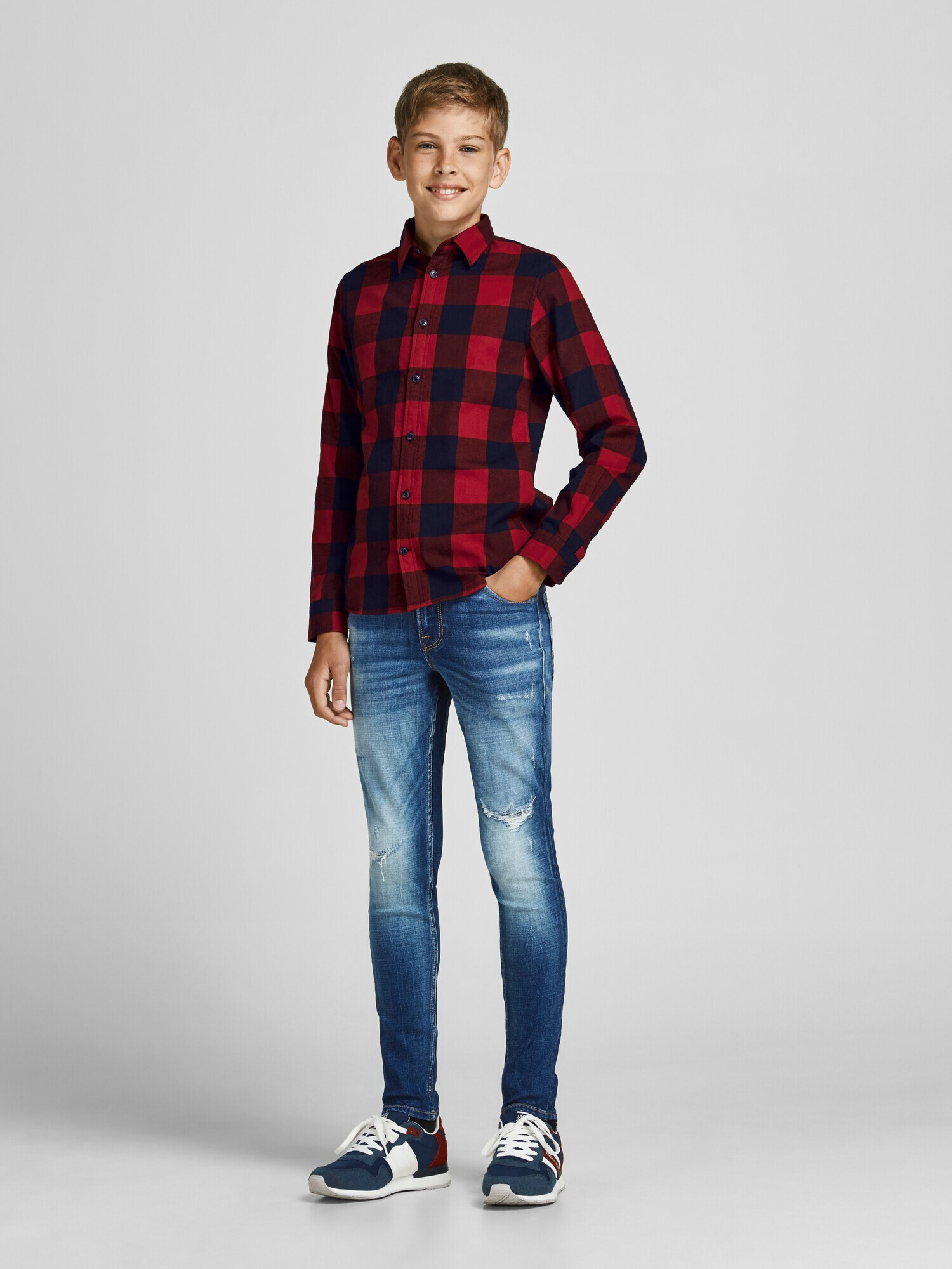 Jack & Jones Junior Cămașă 'Gingham' roșu / negru - Pled.ro