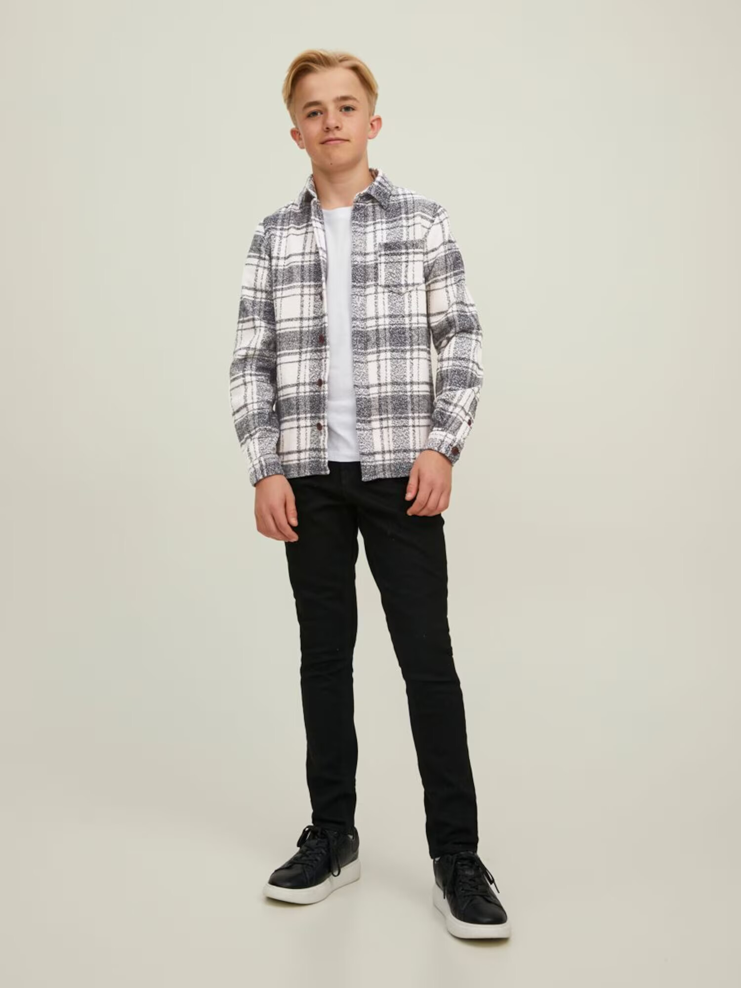 Jack & Jones Junior Cămașă 'LOGAN' negru amestecat / alb lână - Pled.ro