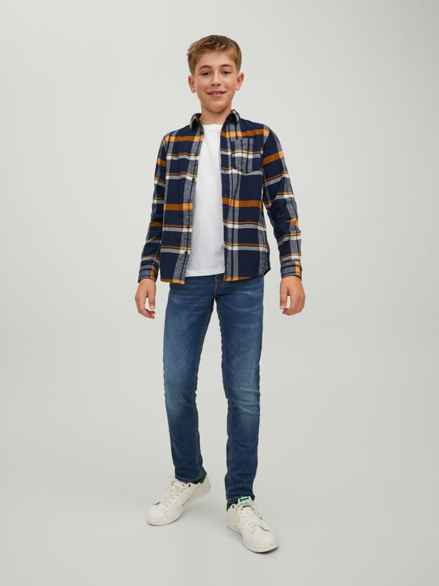 Jack & Jones Junior Cămașă 'Owen' albastru / gri / portocaliu / alb - Pled.ro