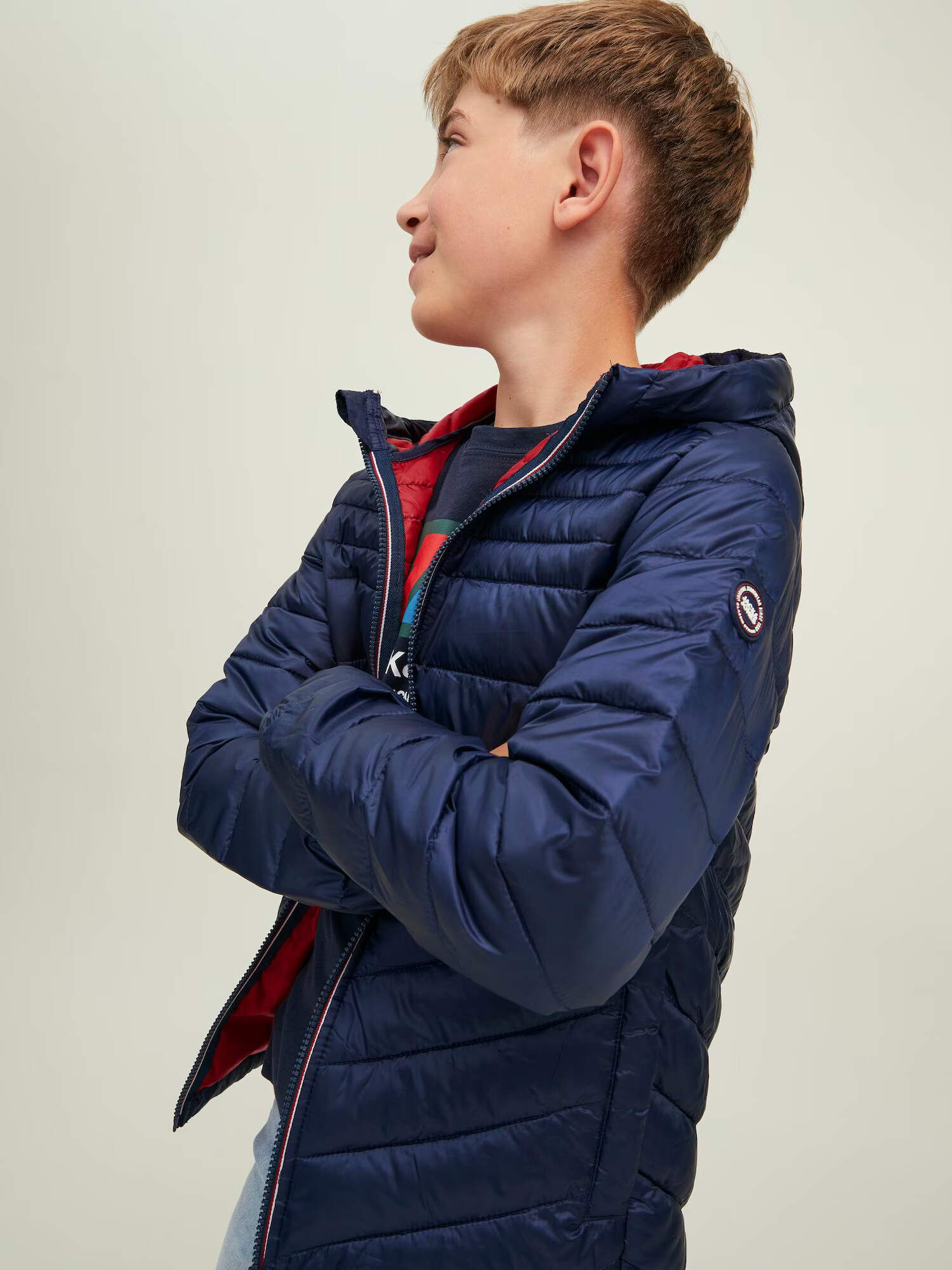 Jack & Jones Junior Geacă de primăvară-toamnă 'Hero' bleumarin / roșu / alb - Pled.ro