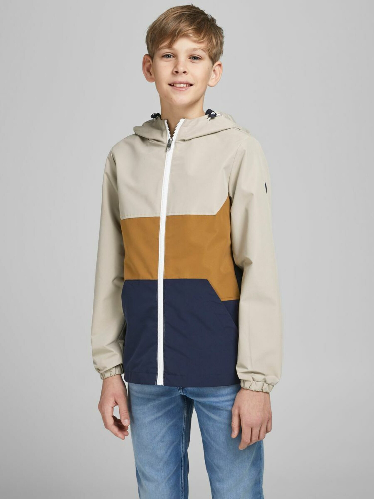 Jack & Jones Junior Geacă de primăvară-toamnă bej / bleumarin / maro coniac - Pled.ro