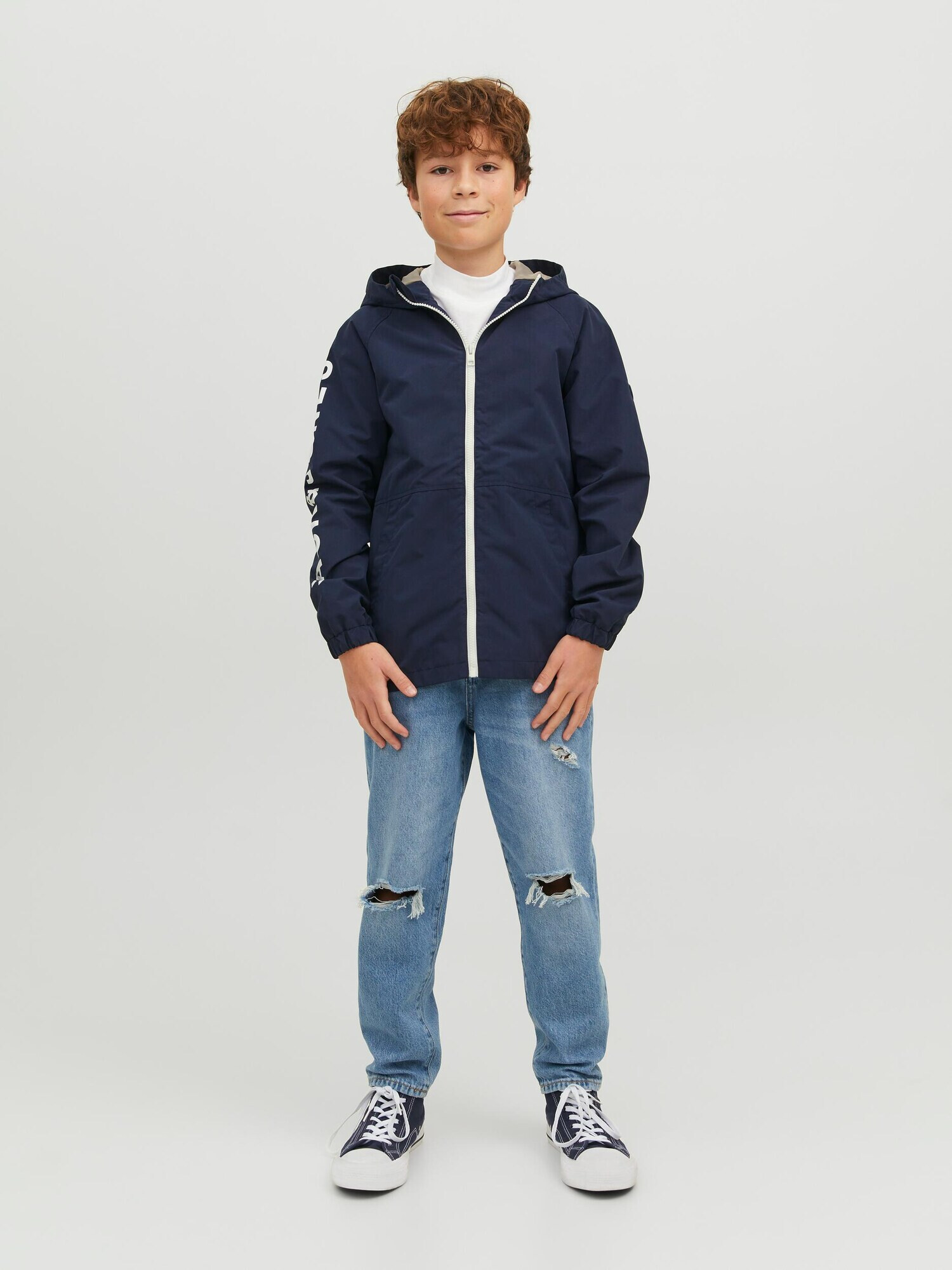 Jack & Jones Junior Geacă de primăvară-toamnă 'Jorluke' bej / bleumarin / alb - Pled.ro