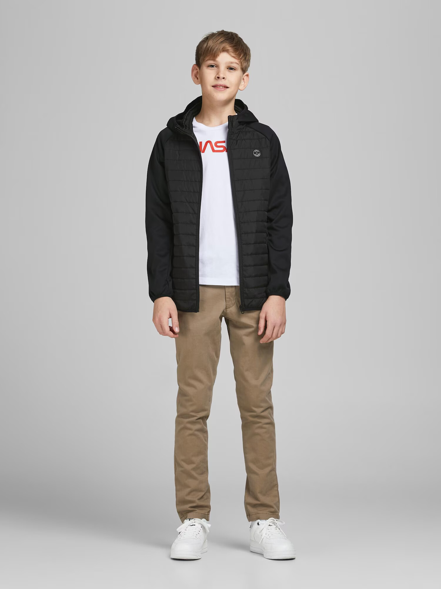 Jack & Jones Junior Geacă de primăvară-toamnă negru / alb - Pled.ro