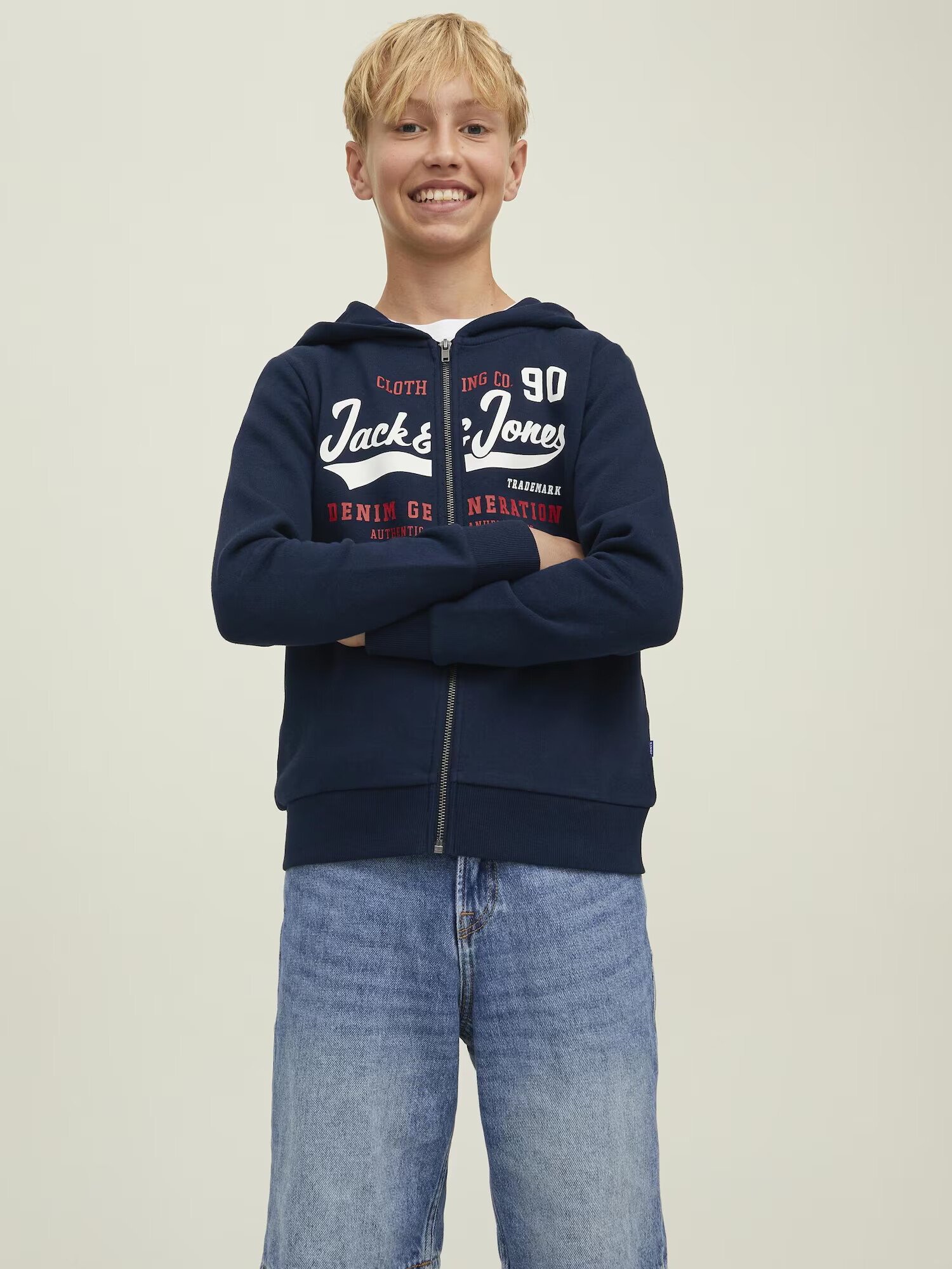 Jack & Jones Junior Hanorac albastru noapte / roșu / alb - Pled.ro