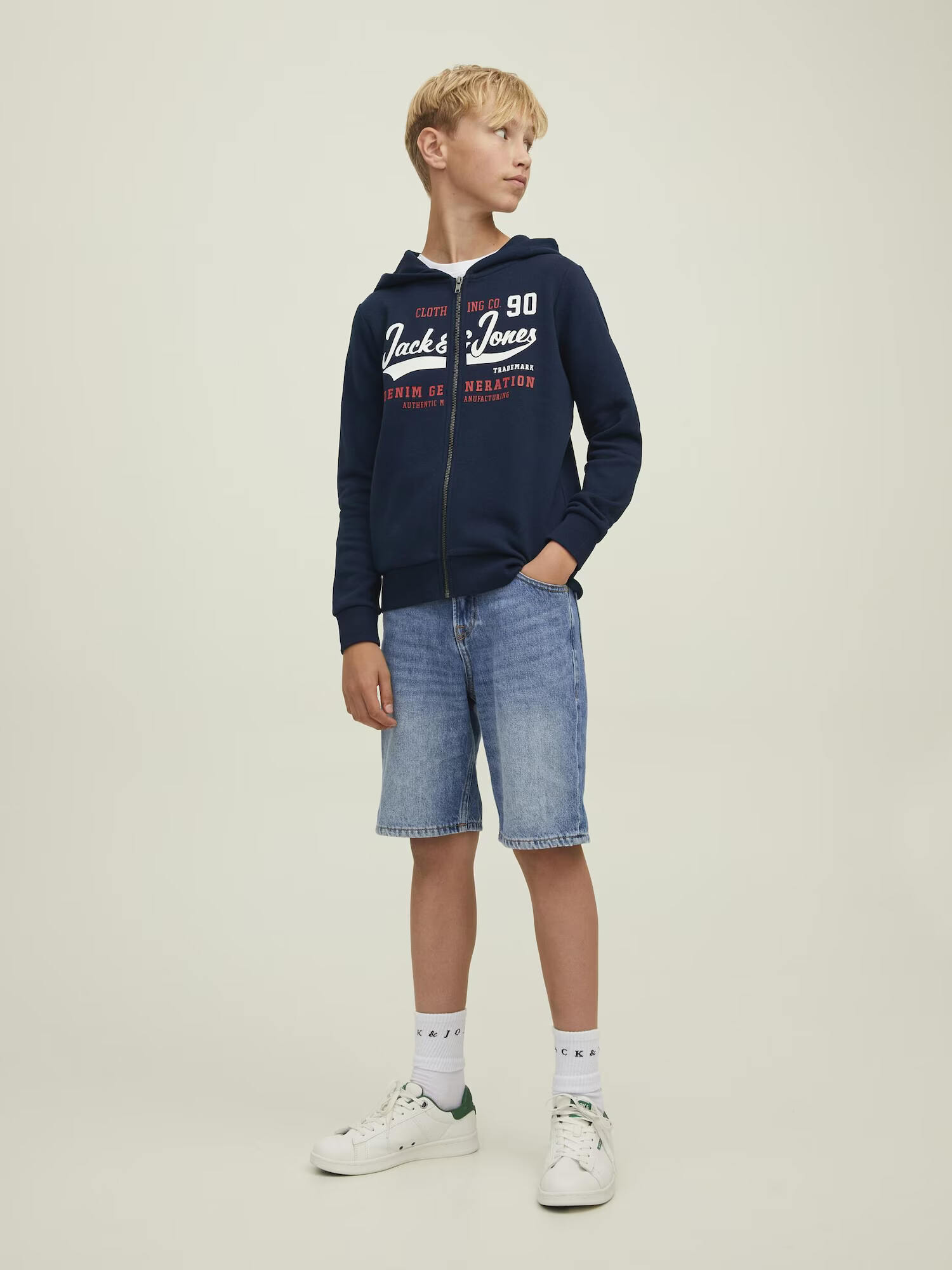 Jack & Jones Junior Hanorac albastru noapte / roșu / alb - Pled.ro