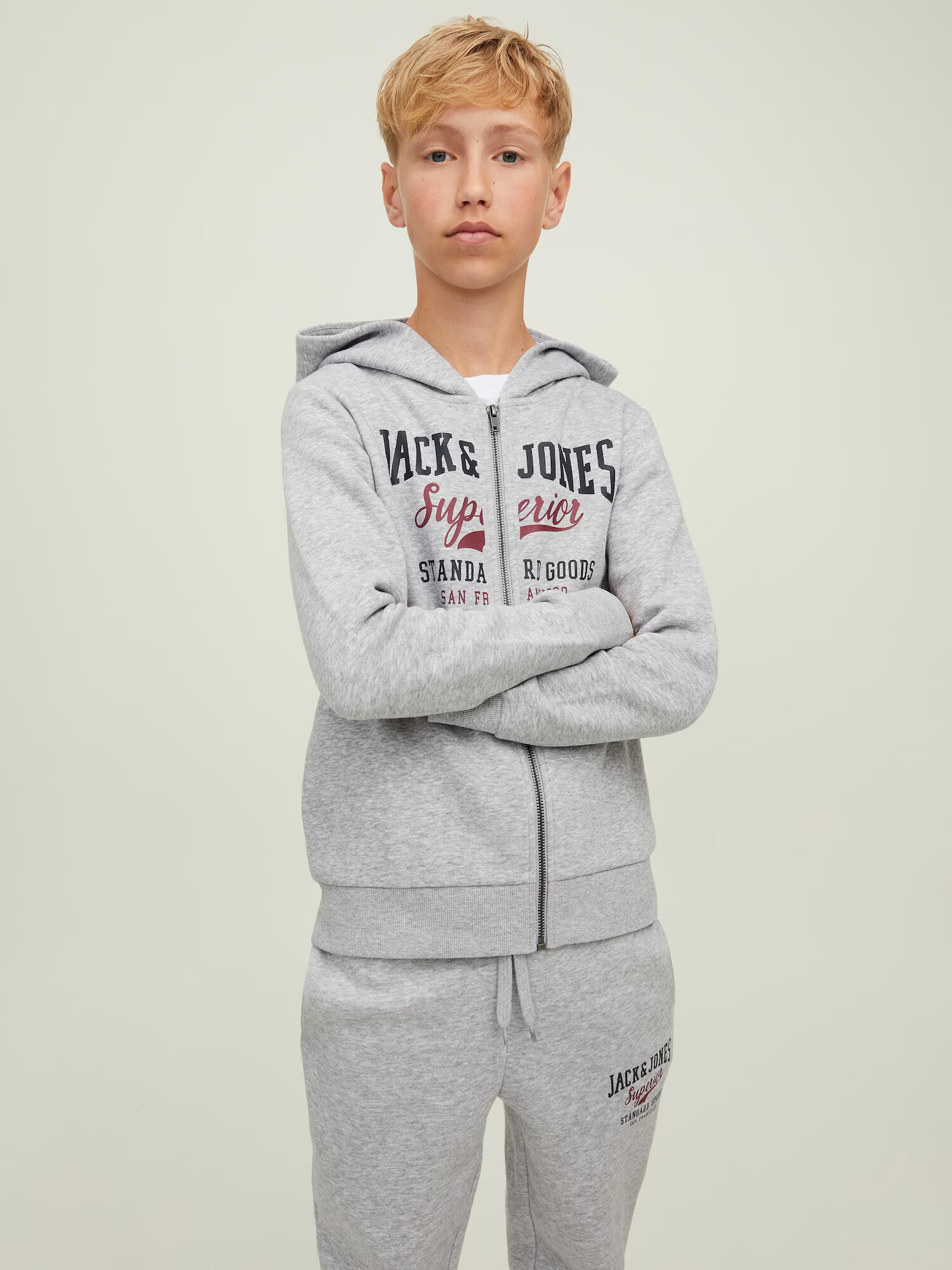 Jack & Jones Junior Hanorac 'Logo' gri amestecat / roșu / negru - Pled.ro