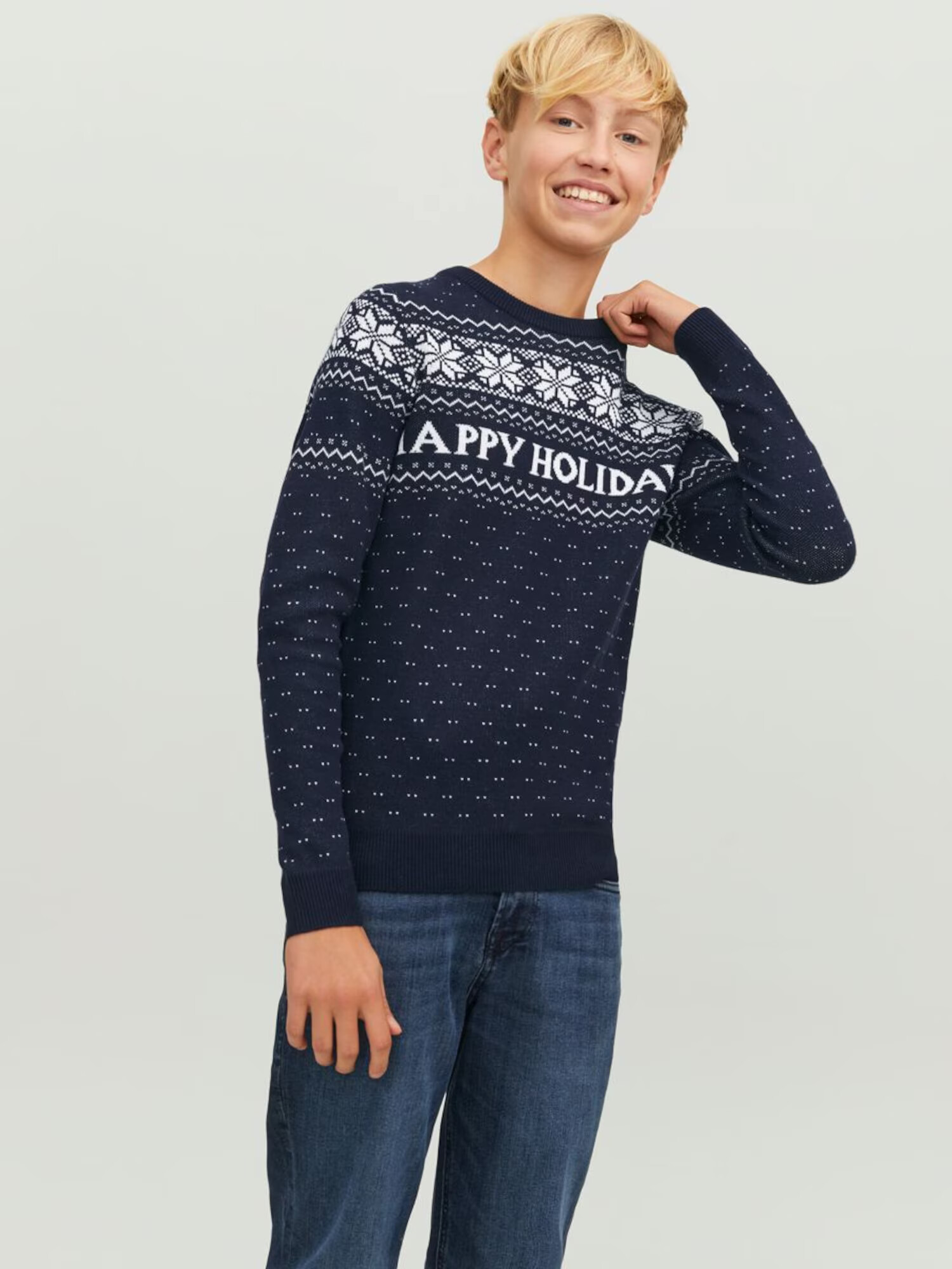 Jack & Jones Junior Pulover albastru noapte / alb - Pled.ro