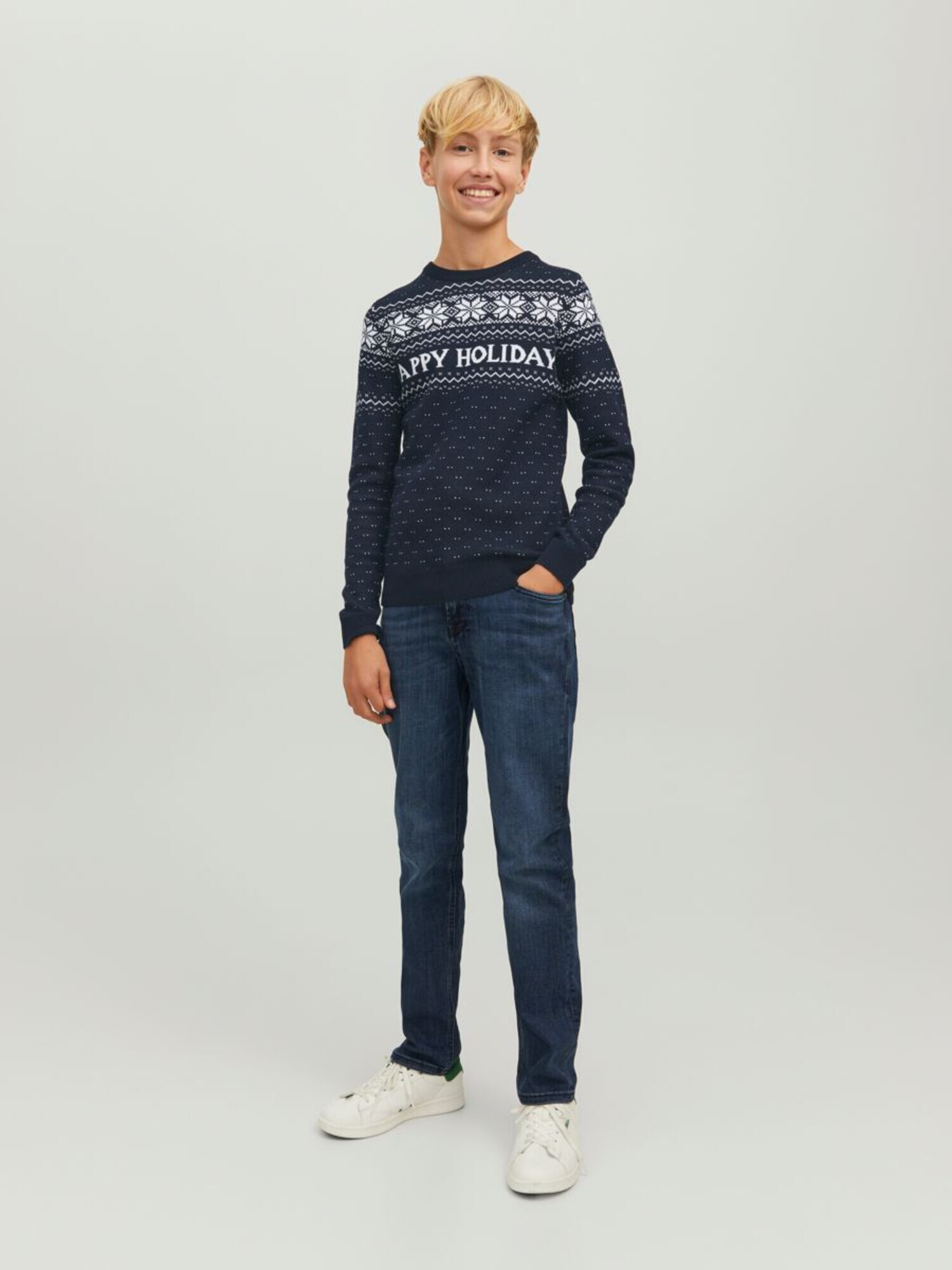 Jack & Jones Junior Pulover albastru noapte / alb - Pled.ro