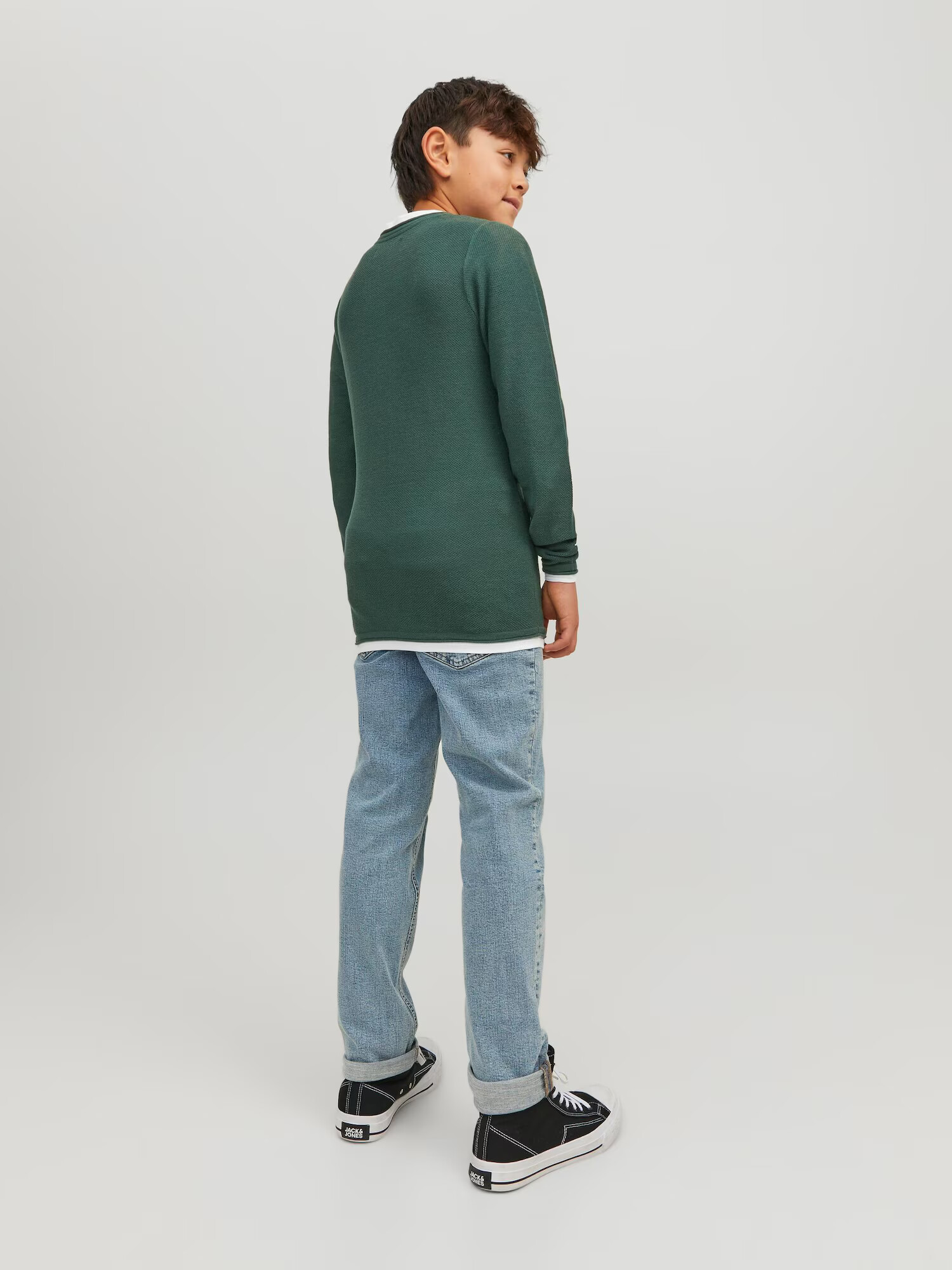 Jack & Jones Junior Pulover 'WINN' verde închis / alb - Pled.ro