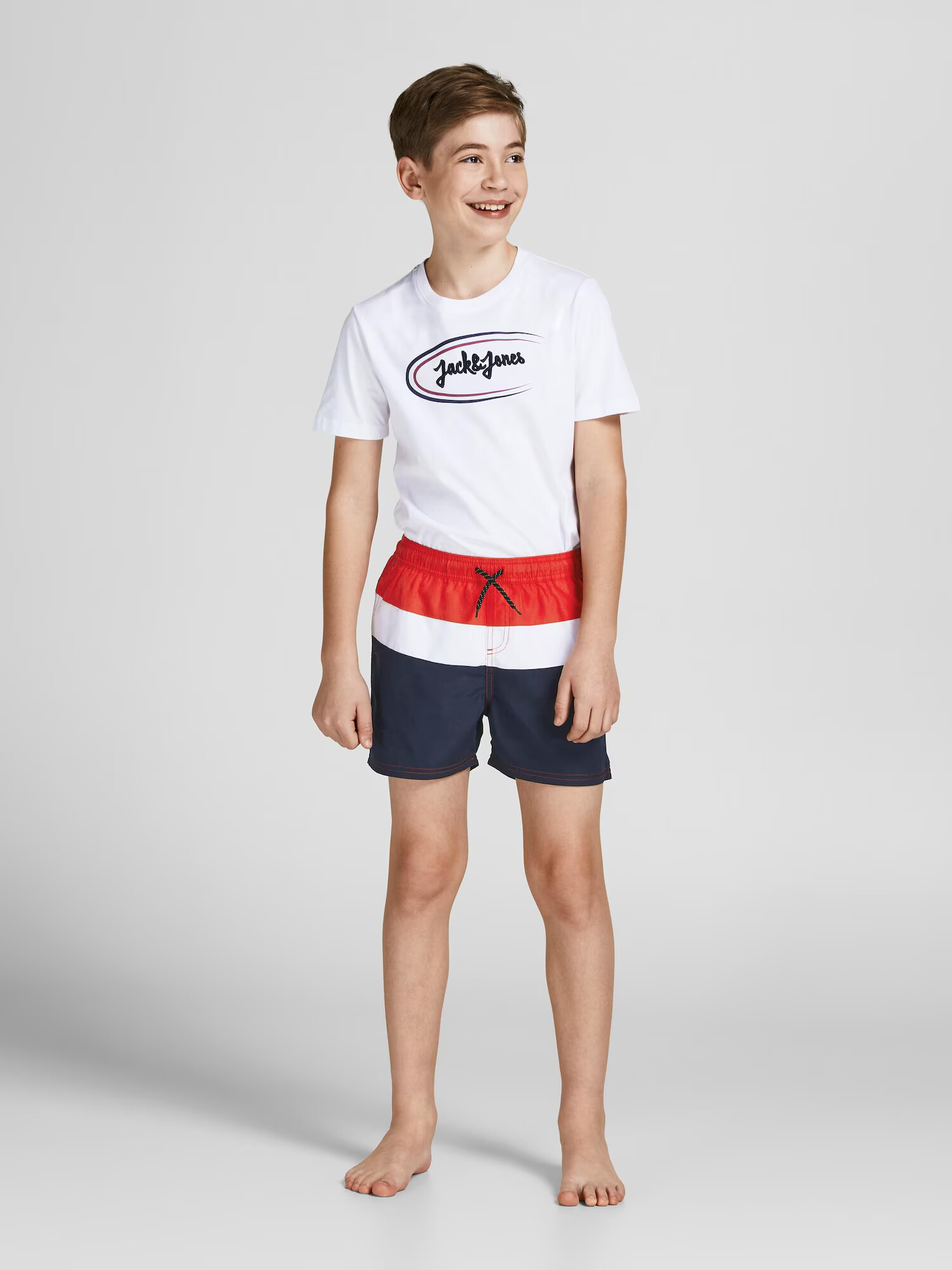 Jack & Jones Junior Șorturi de baie 'Crete' bleumarin / roși aprins / alb - Pled.ro