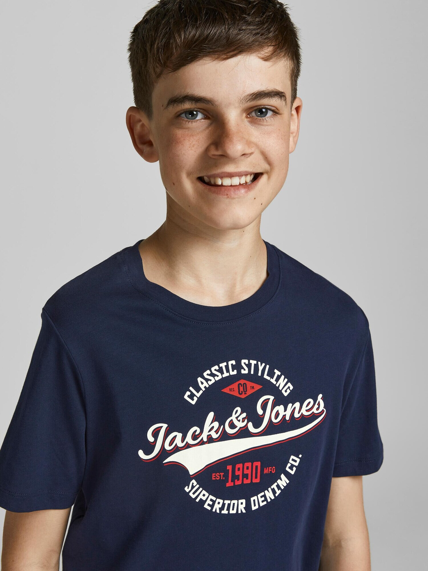 Jack & Jones Junior Tricou albastru noapte / roșu pepene / alb - Pled.ro