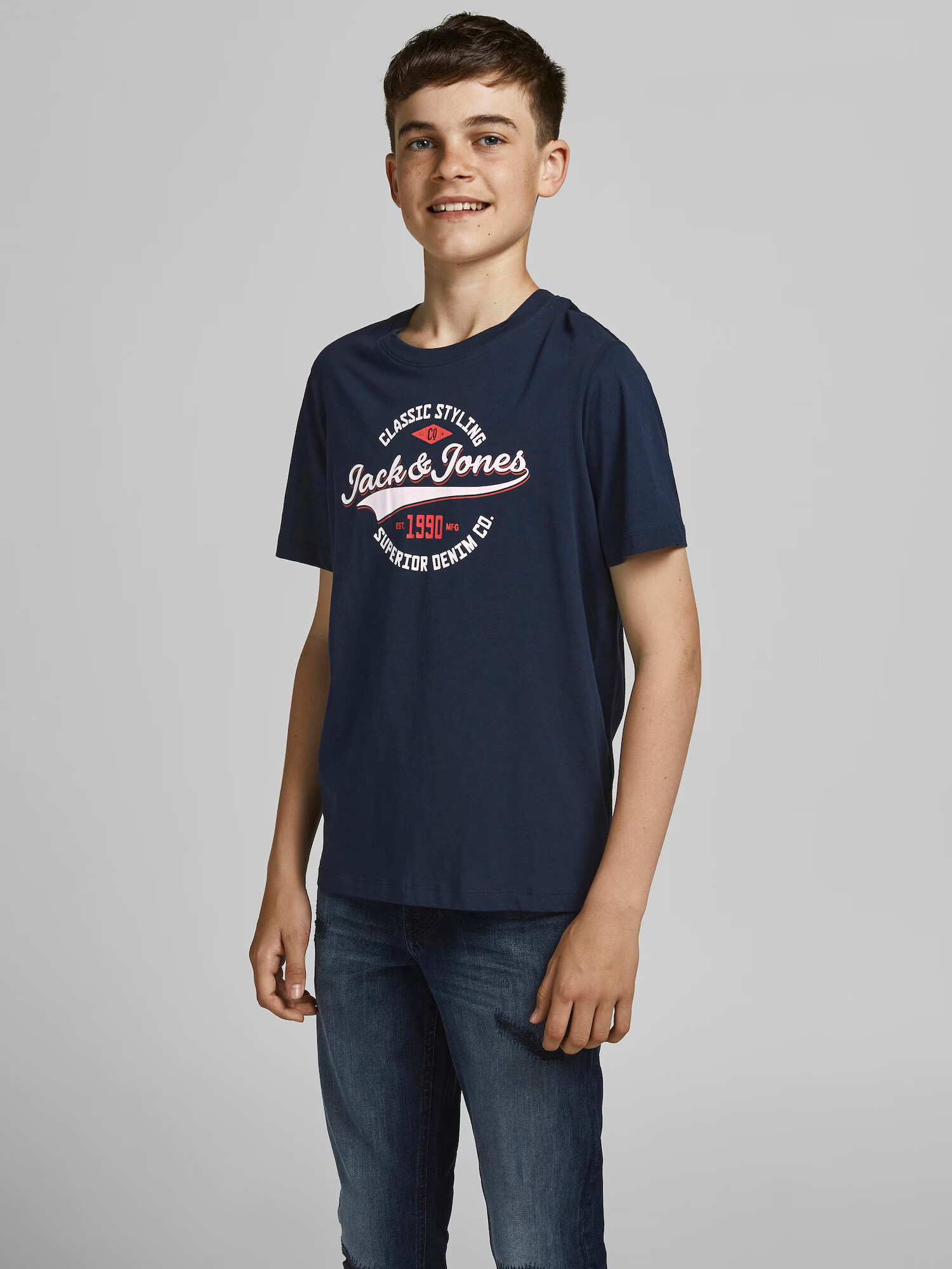 Jack & Jones Junior Tricou albastru noapte / roșu pepene / alb - Pled.ro