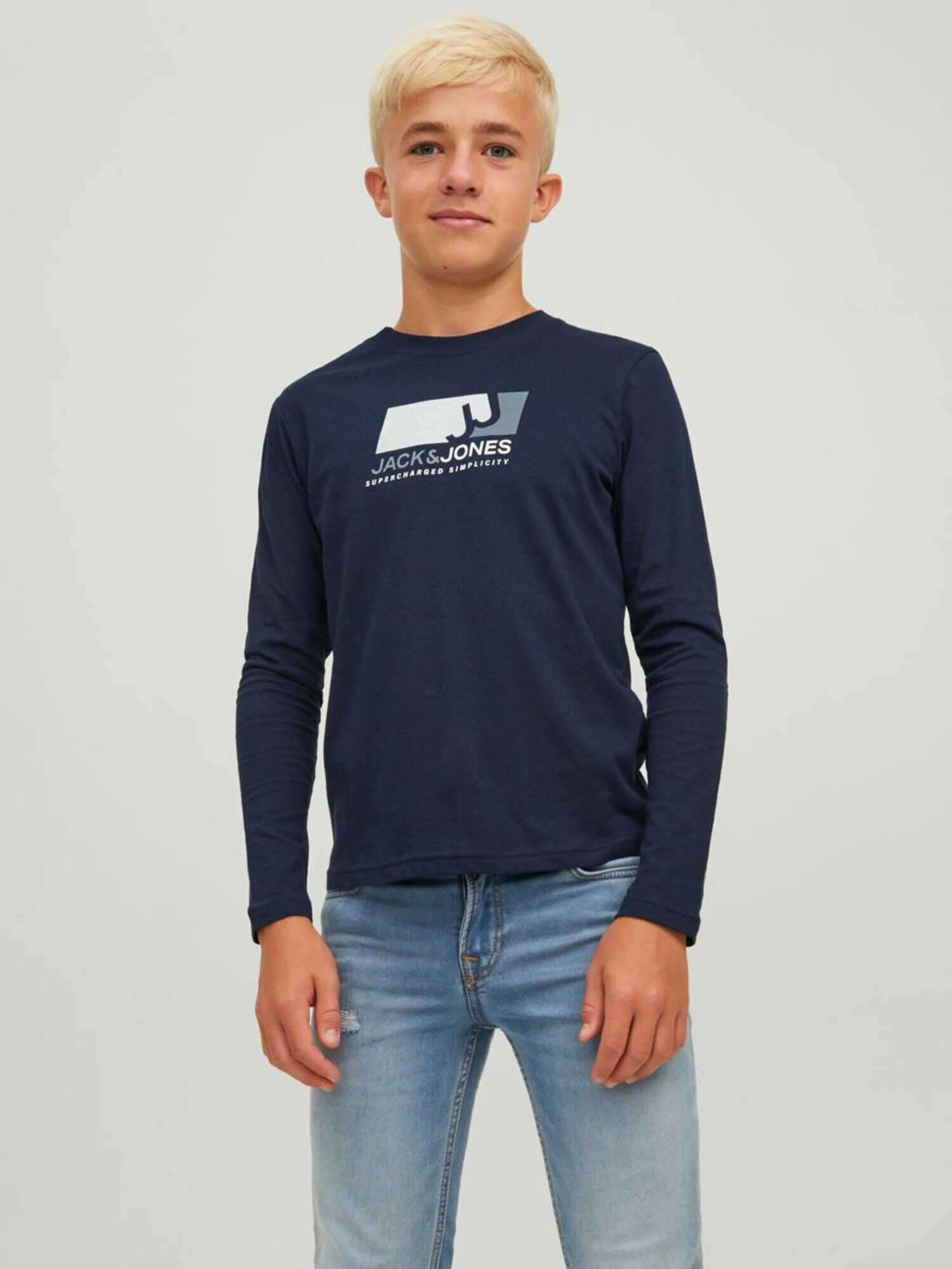 Jack & Jones Junior Tricou bleumarin / gri / alb - Pled.ro