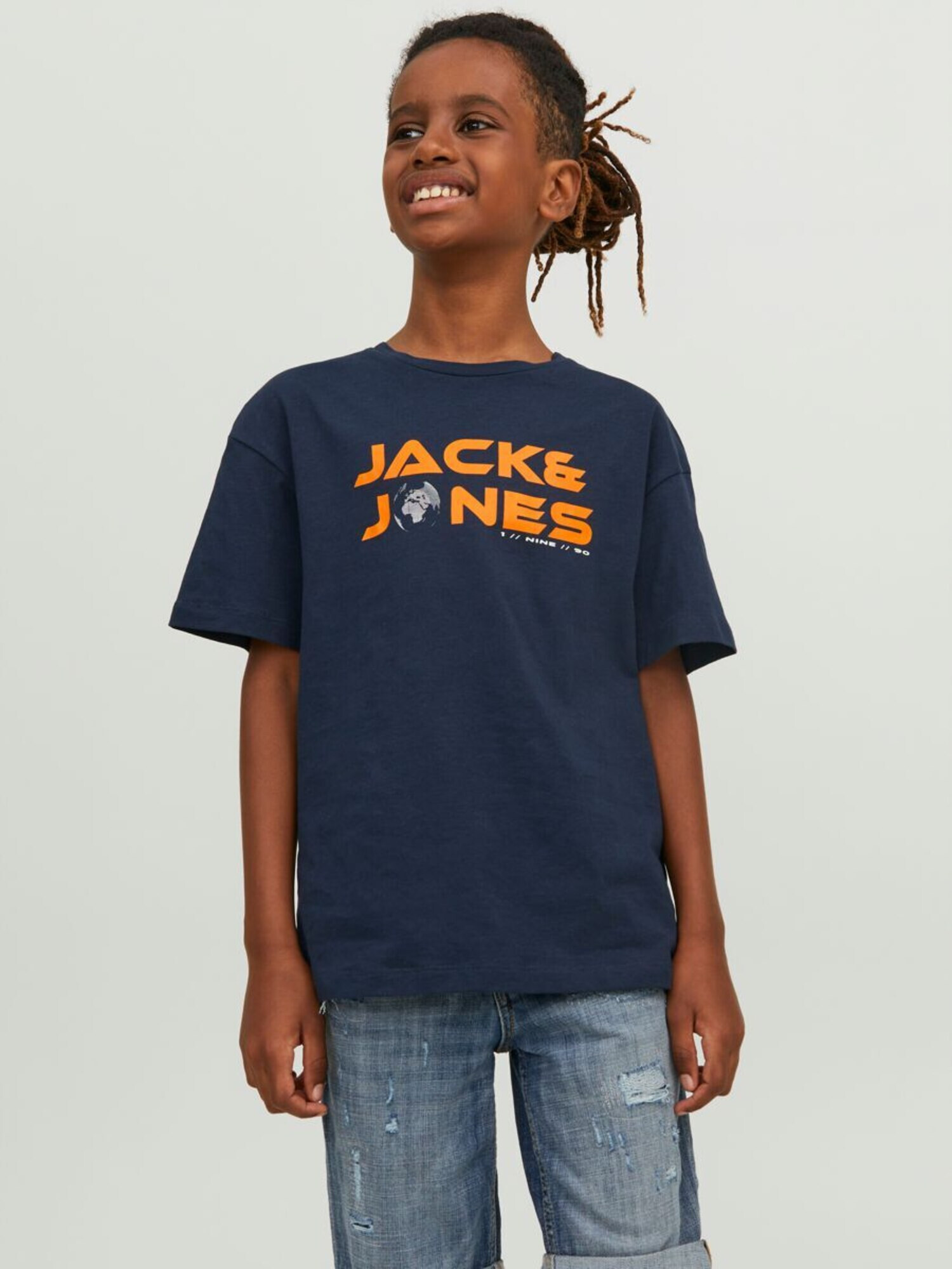 Jack & Jones Junior Tricou bleumarin / gri / portocaliu - Pled.ro