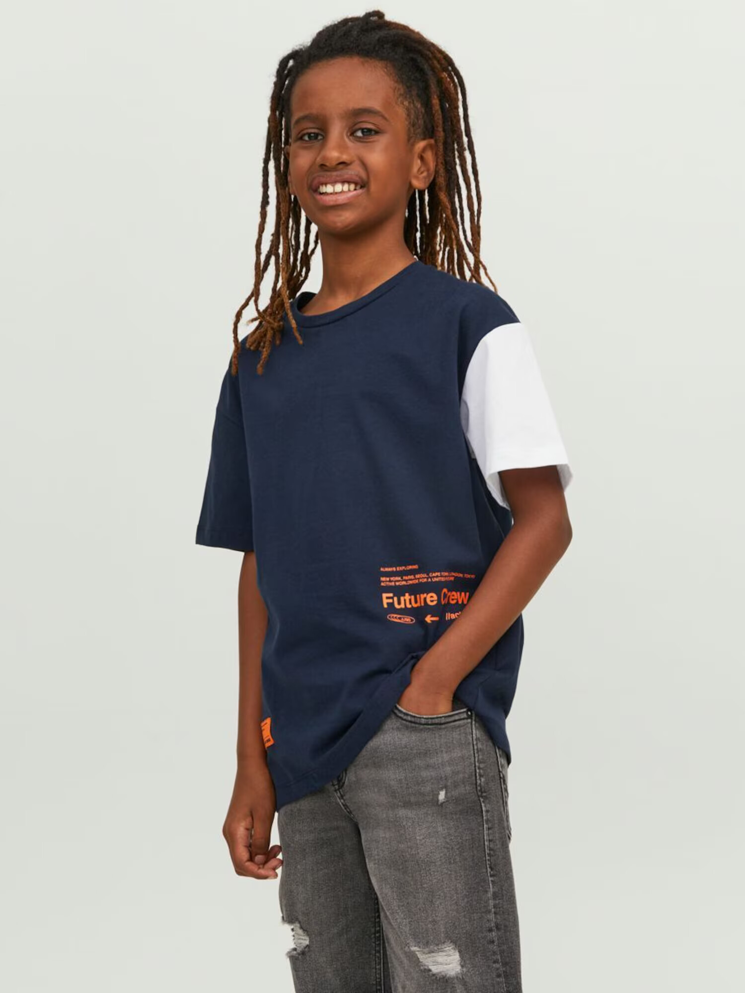 Jack & Jones Junior Tricou bleumarin / portocaliu / alb - Pled.ro