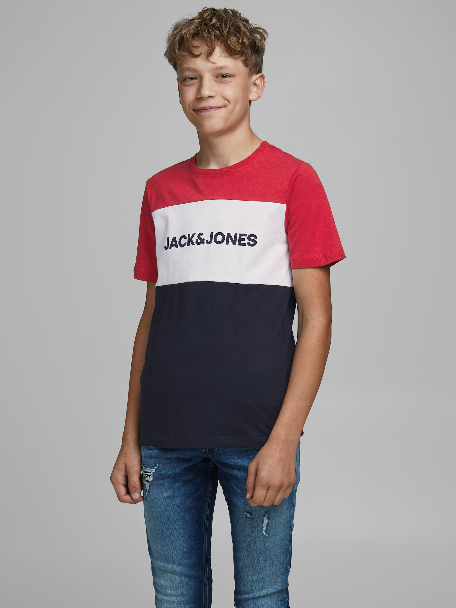 Jack & Jones Junior Tricou bleumarin / roșu / alb - Pled.ro