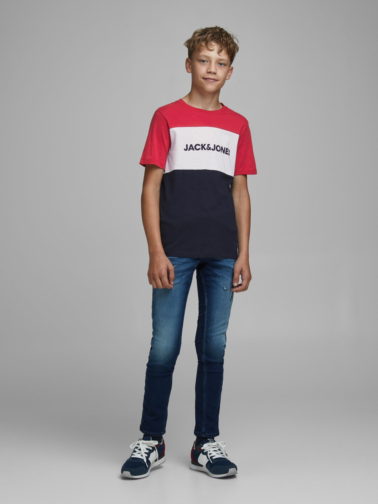 Jack & Jones Junior Tricou bleumarin / roșu / alb - Pled.ro