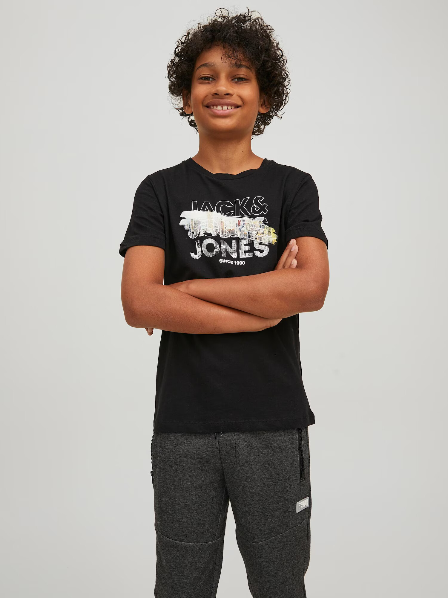 Jack & Jones Junior Tricou 'Booster' gri / portocaliu / negru / alb - Pled.ro