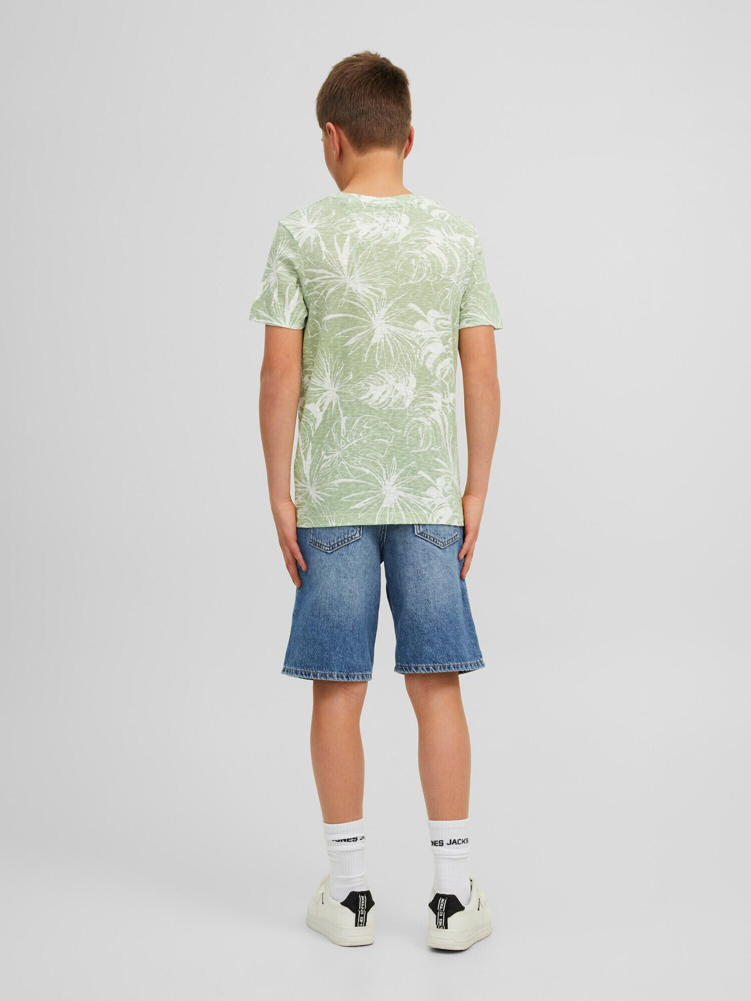 Jack & Jones Junior Tricou 'Breezy' verde pastel / alb - Pled.ro