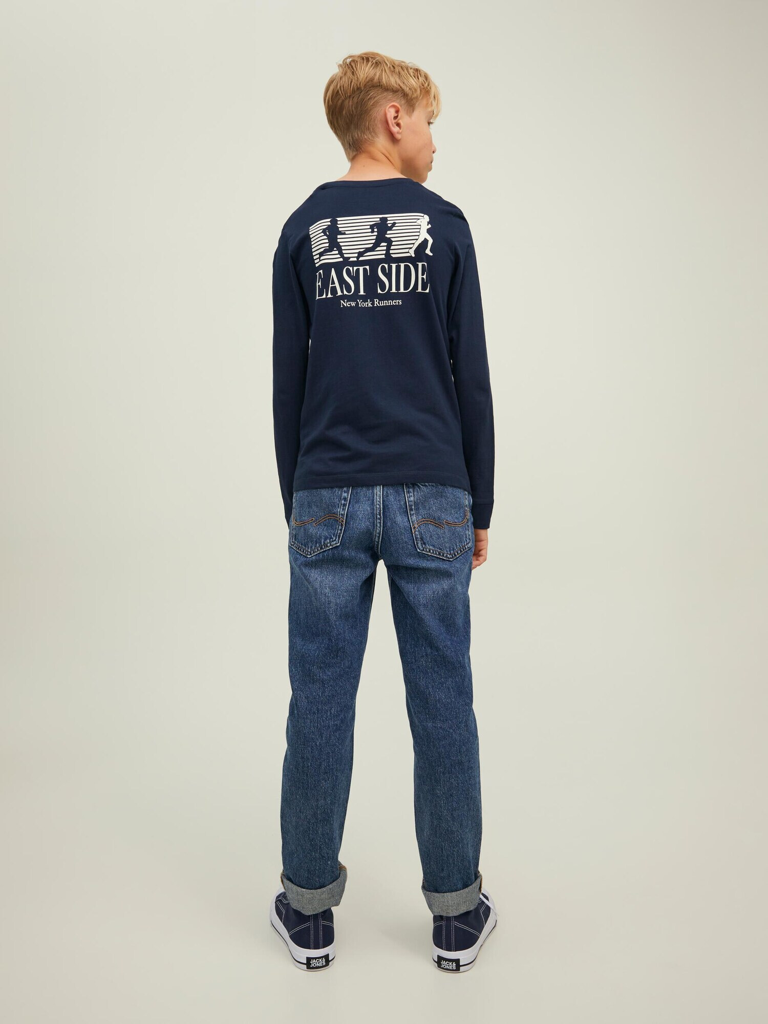 Jack & Jones Junior Tricou 'Brink' bleumarin / alb - Pled.ro