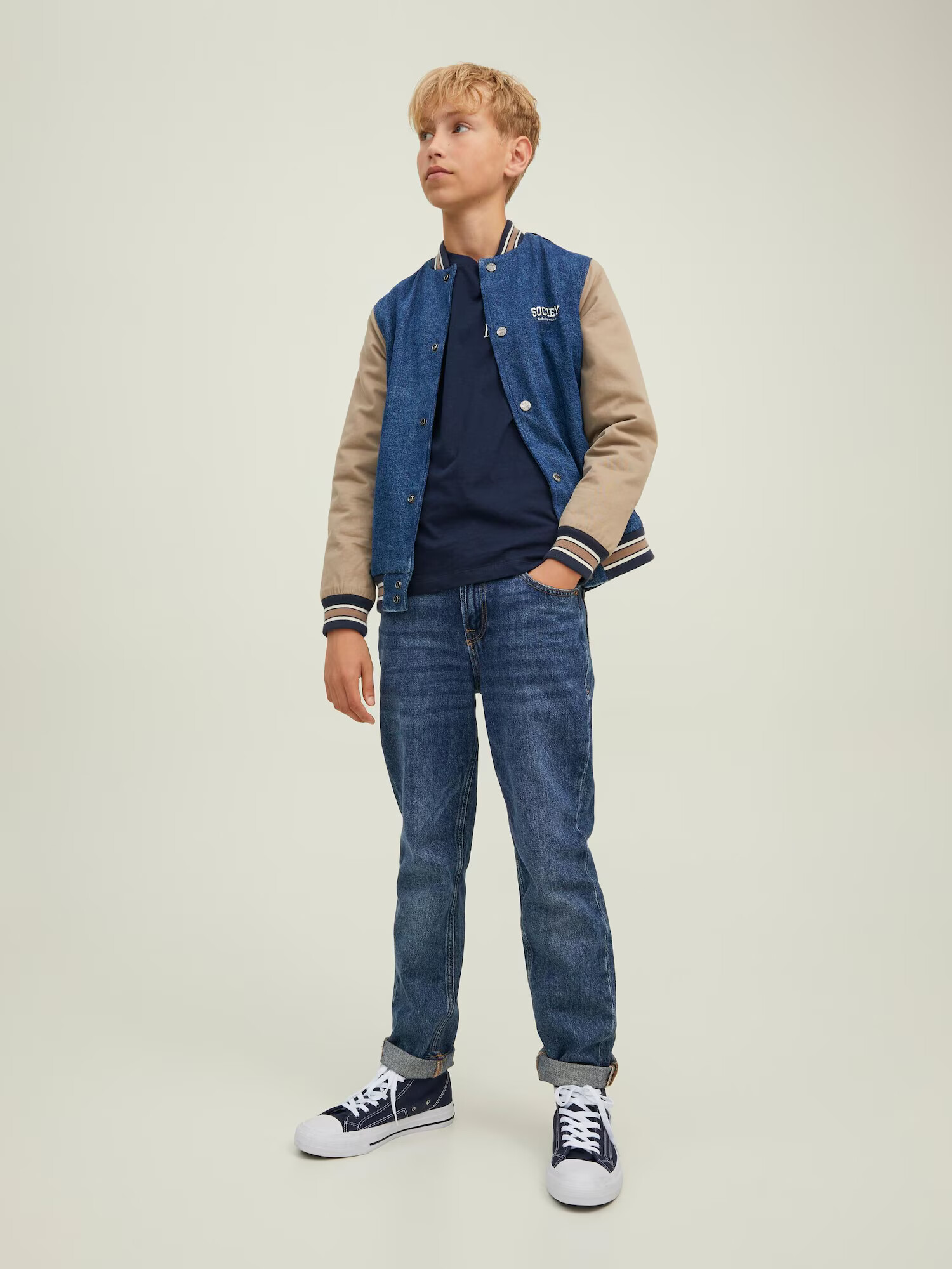 Jack & Jones Junior Tricou 'Brink' bleumarin / alb - Pled.ro