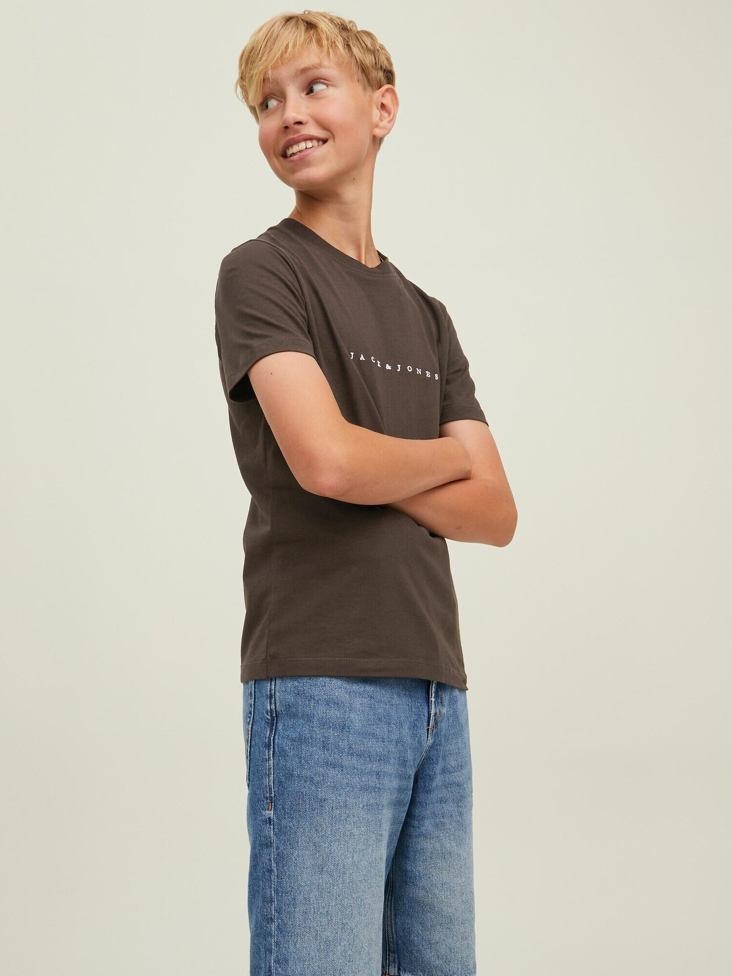 Jack & Jones Junior Tricou 'Copenhagen' maro închis / alb - Pled.ro