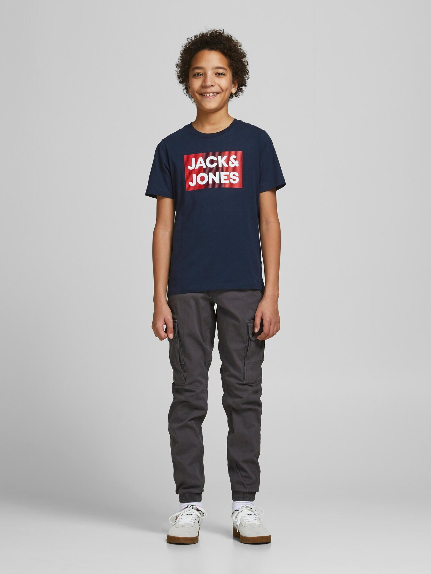 Jack & Jones Junior Tricou 'Ecorp' albastru marin / roșu rodie / alb - Pled.ro