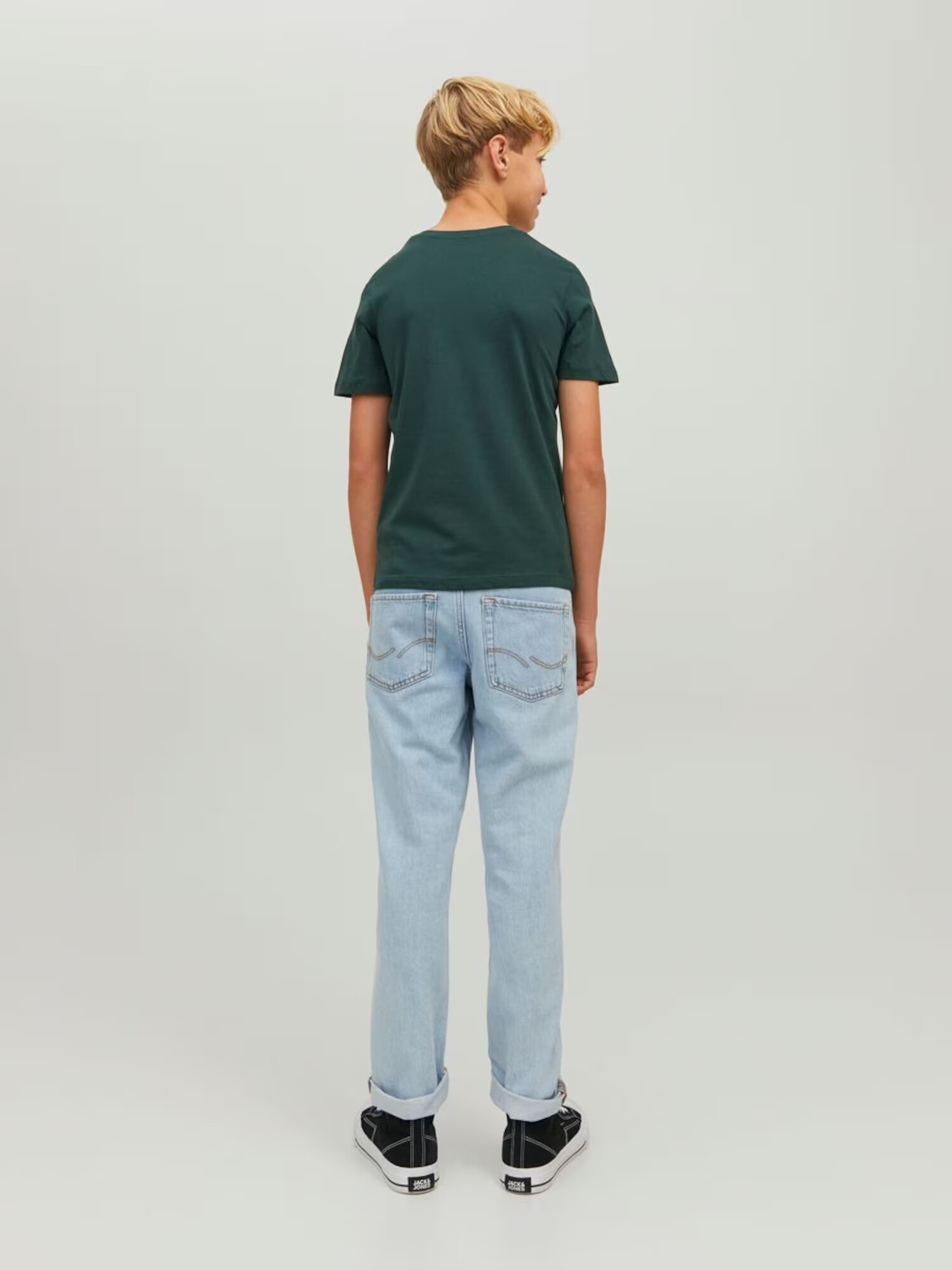 Jack & Jones Junior Tricou 'ECORP' verde pin / alb - Pled.ro