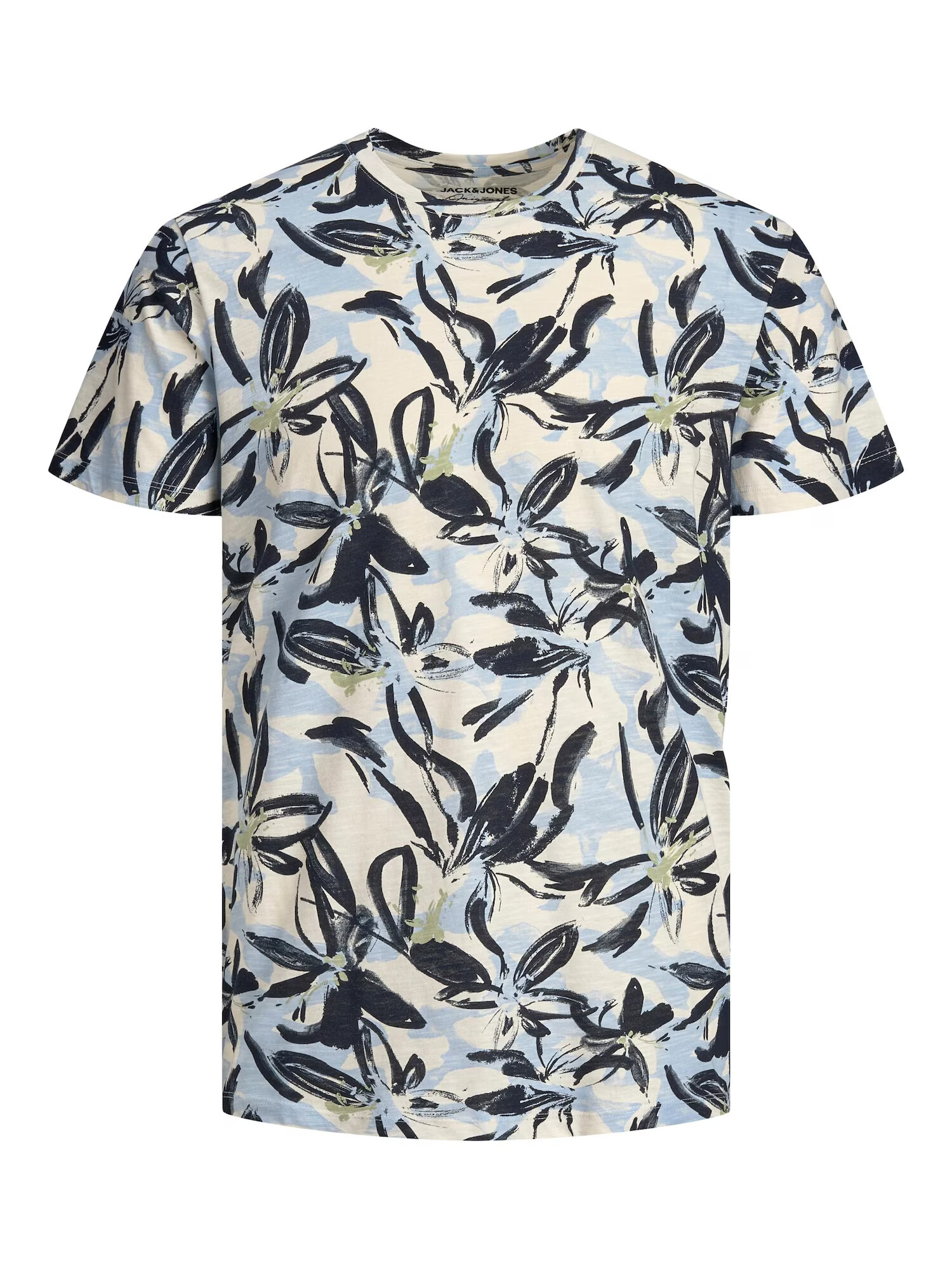 Jack & Jones Junior Tricou 'Flower Power' albastru fumuriu / negru / alb lână - Pled.ro