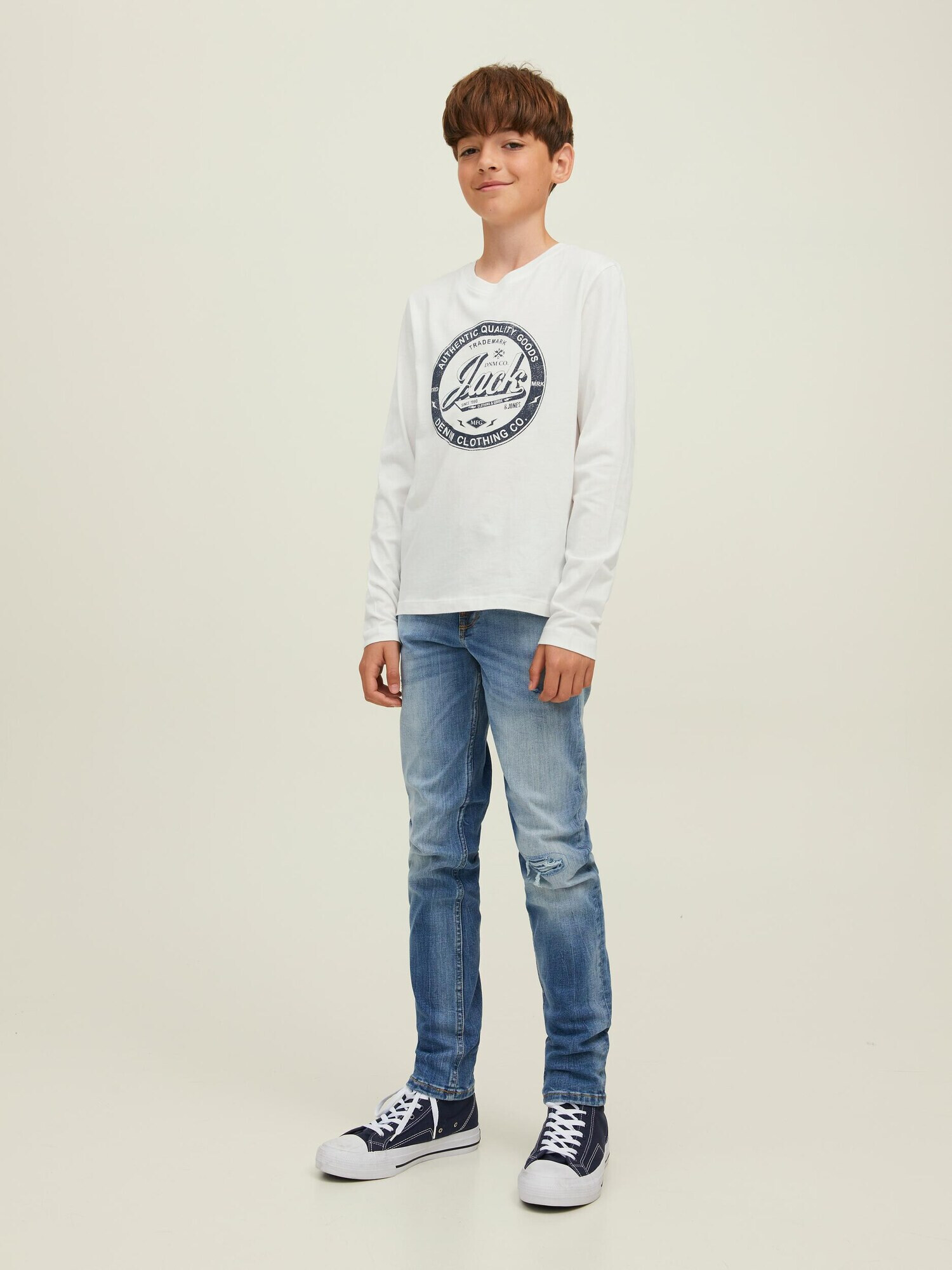 Jack & Jones Junior Tricou gri bazalt / alb - Pled.ro