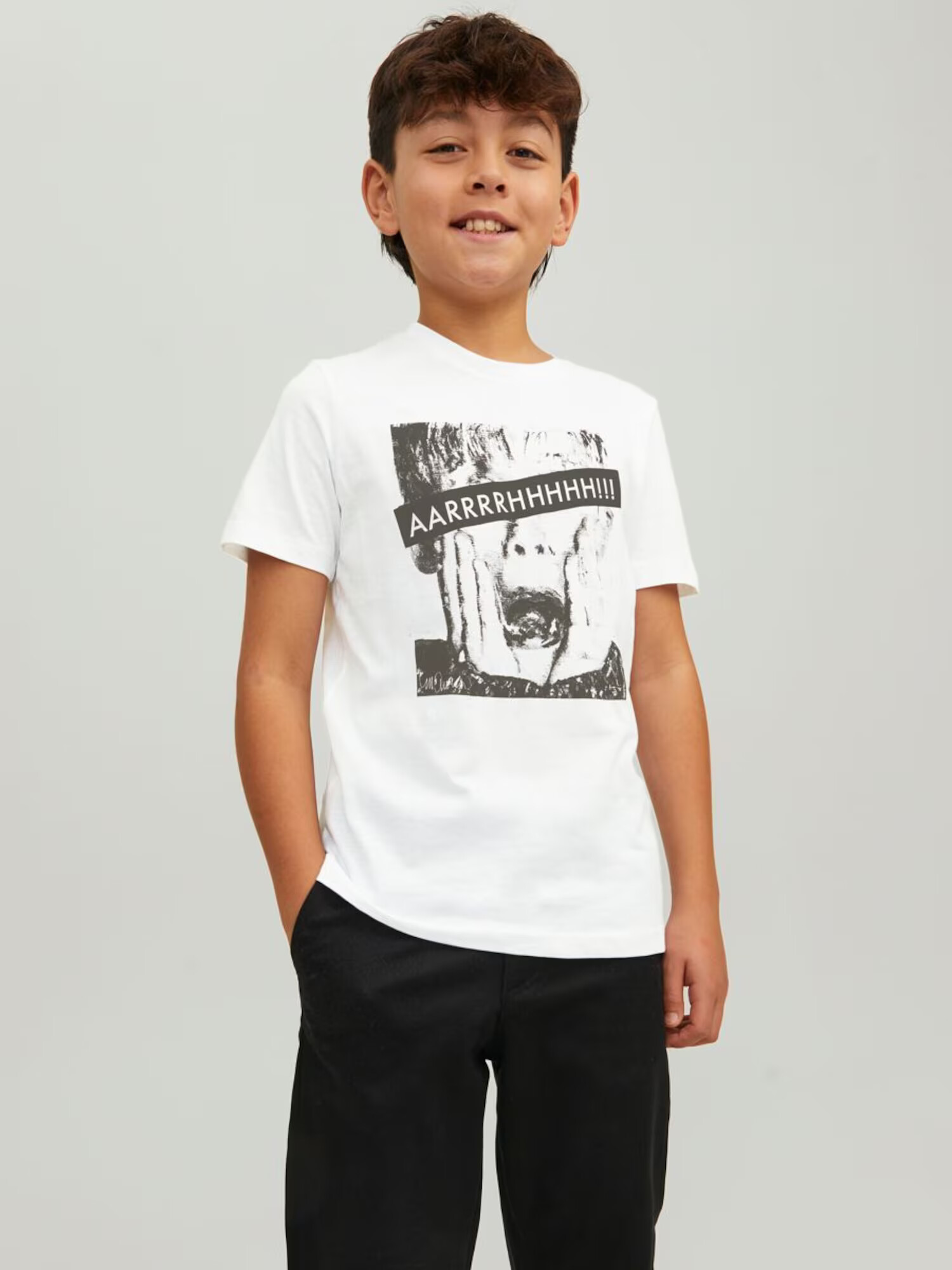 Jack & Jones Junior Tricou 'Home' negru / alb - Pled.ro